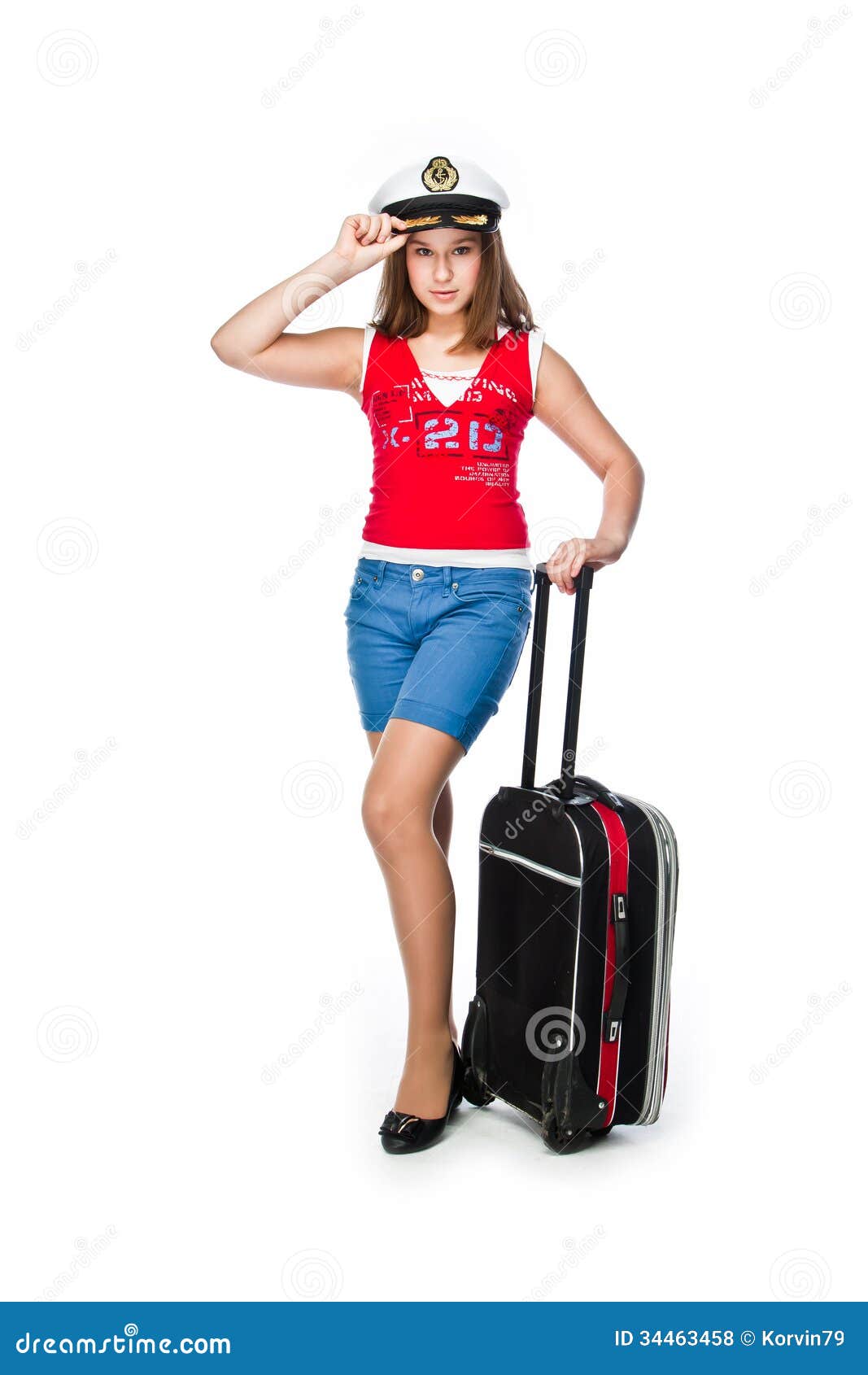 Girl with a suitcase stock photo. Image of emotions, travel 34463458