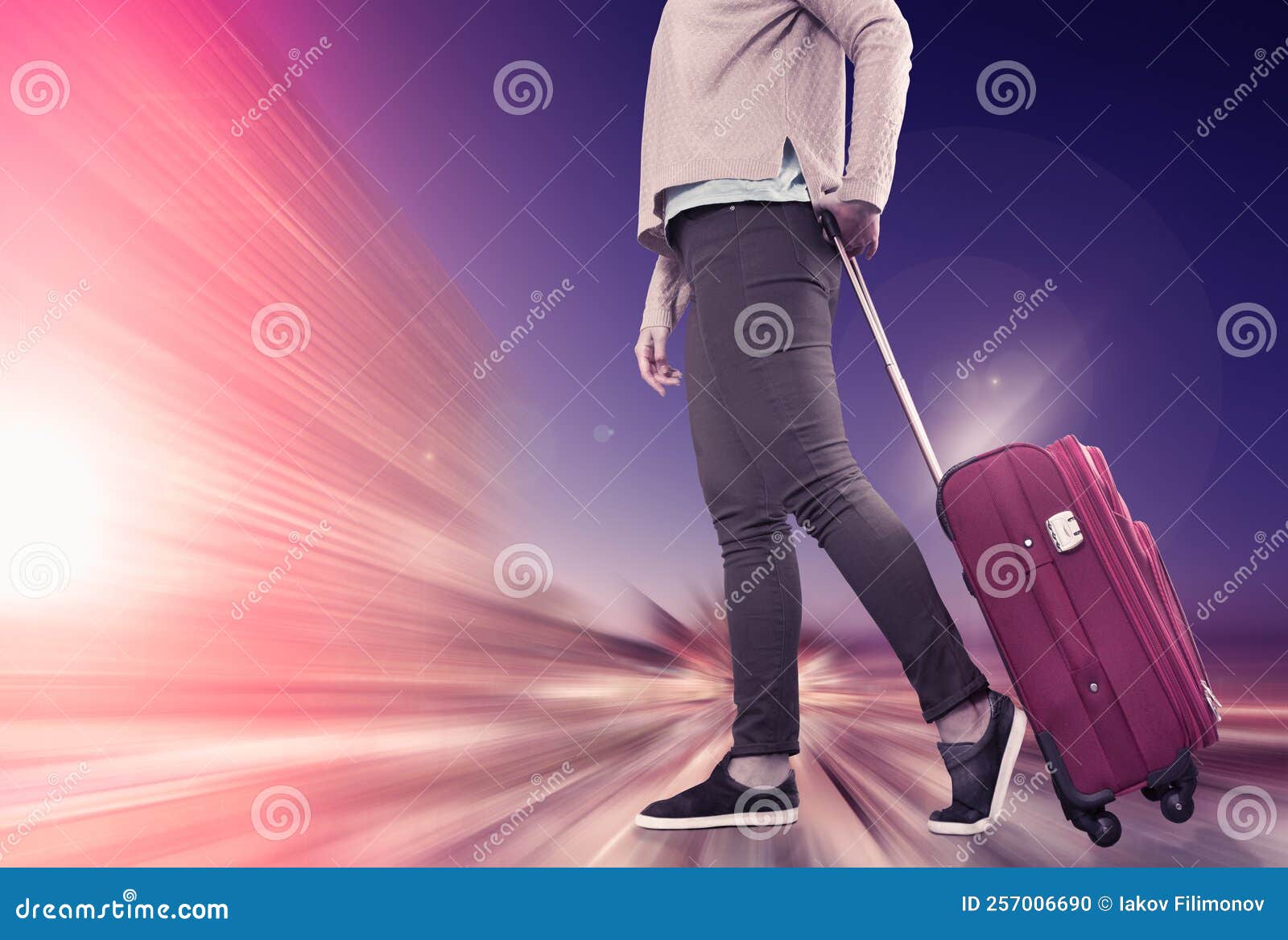 Girl with Suitcase on Wheels Stock Illustration Illustration of