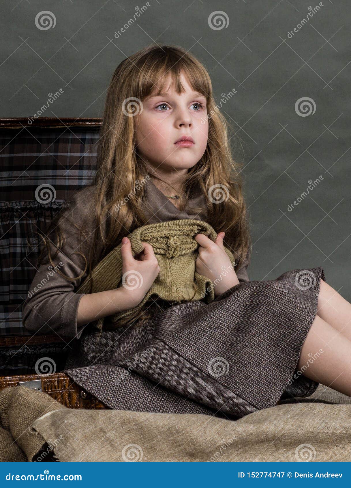 Girl in suitcase stock image. Image of caucasian, fear 152774747
