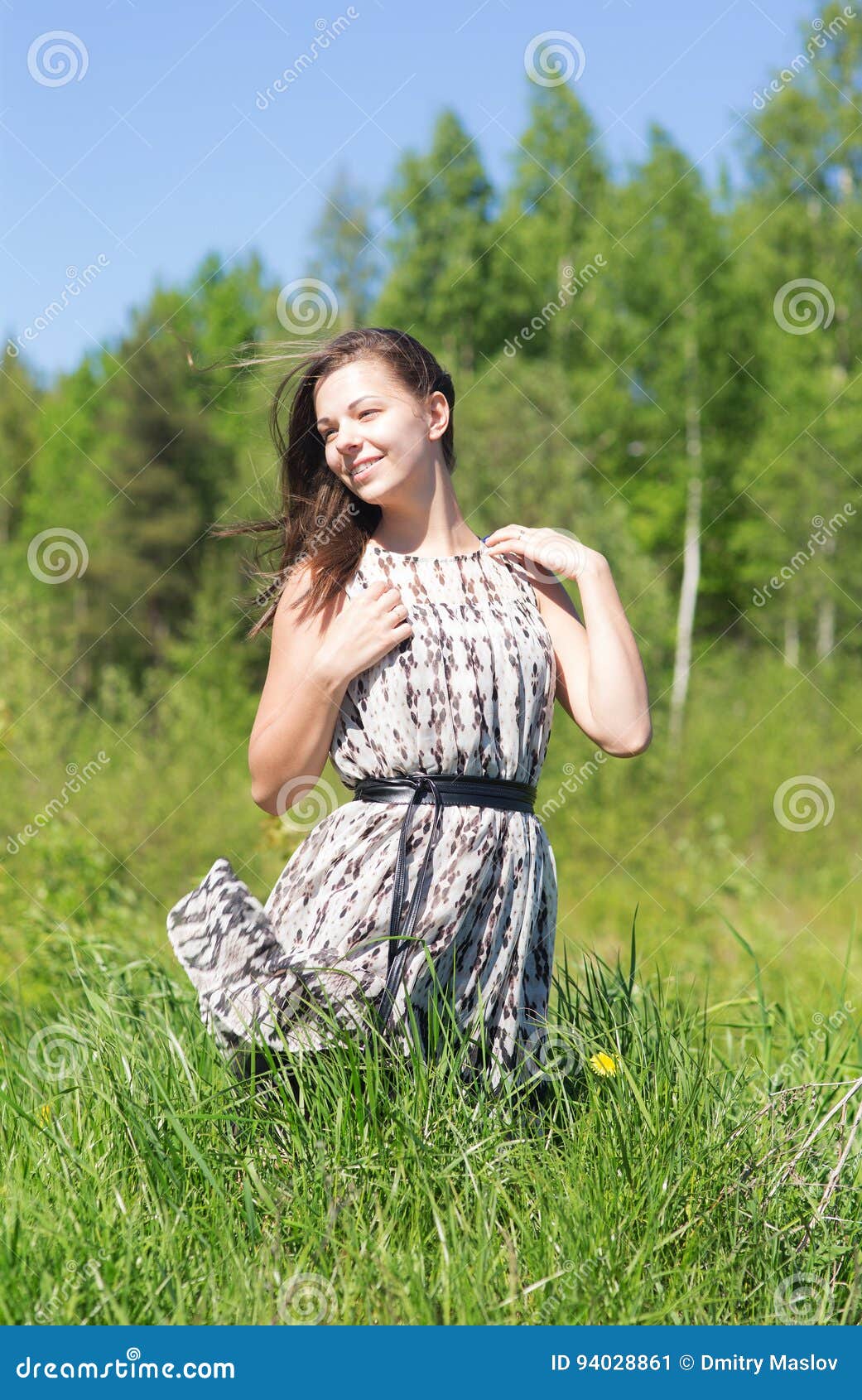 Girl on summer grass stock image. Image of carefree, summer - 94028861