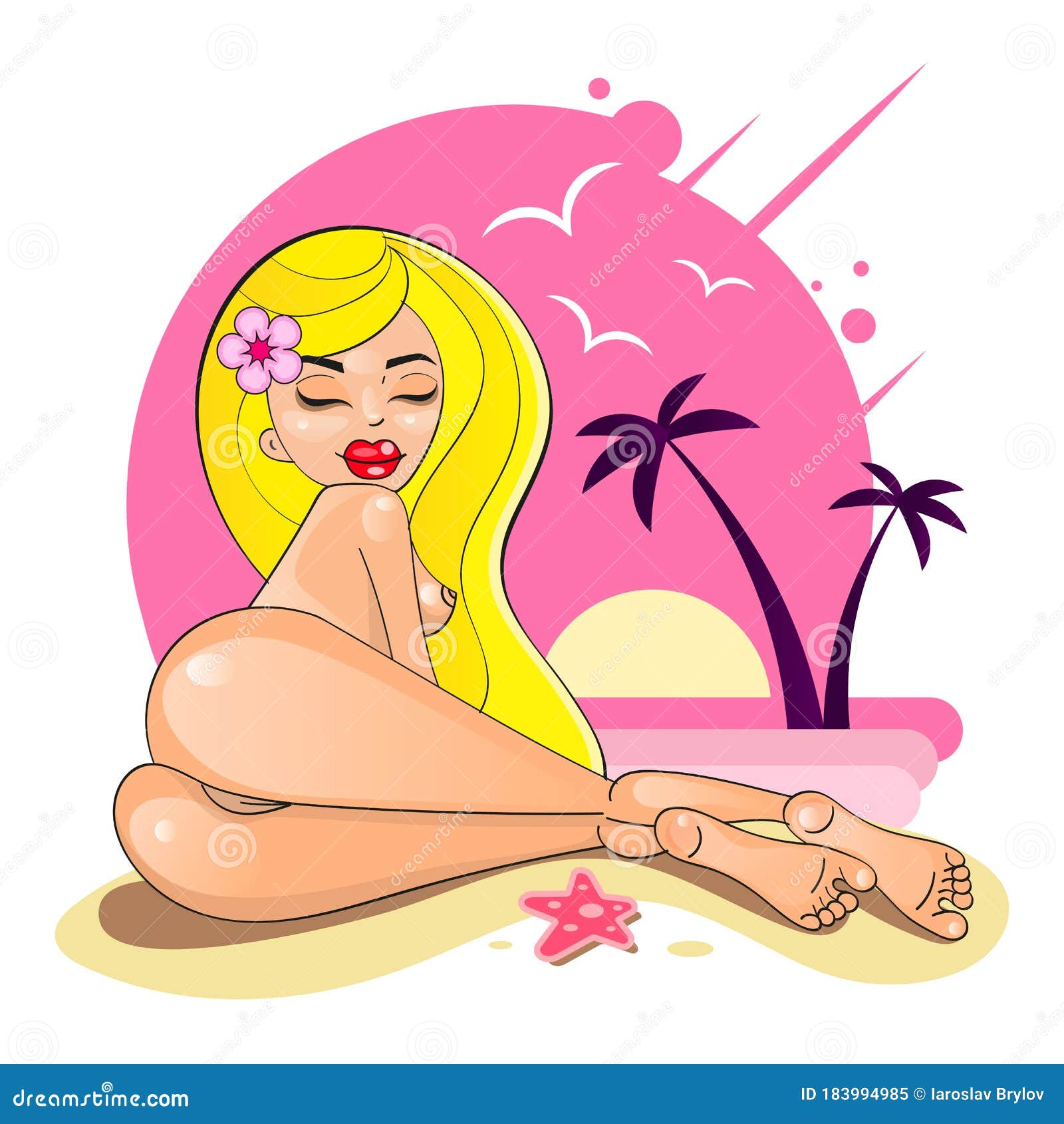 The Girl Sunbathes on the Beach. Funny Cartoon Character Stock Vector -  Illustration of back, cartoon: 183994985
