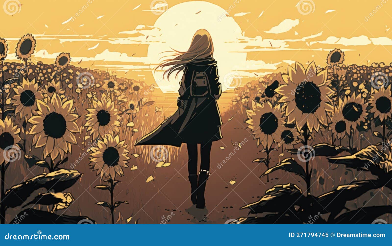 Kawaii anime illustration of a happy sunflower on Craiyon