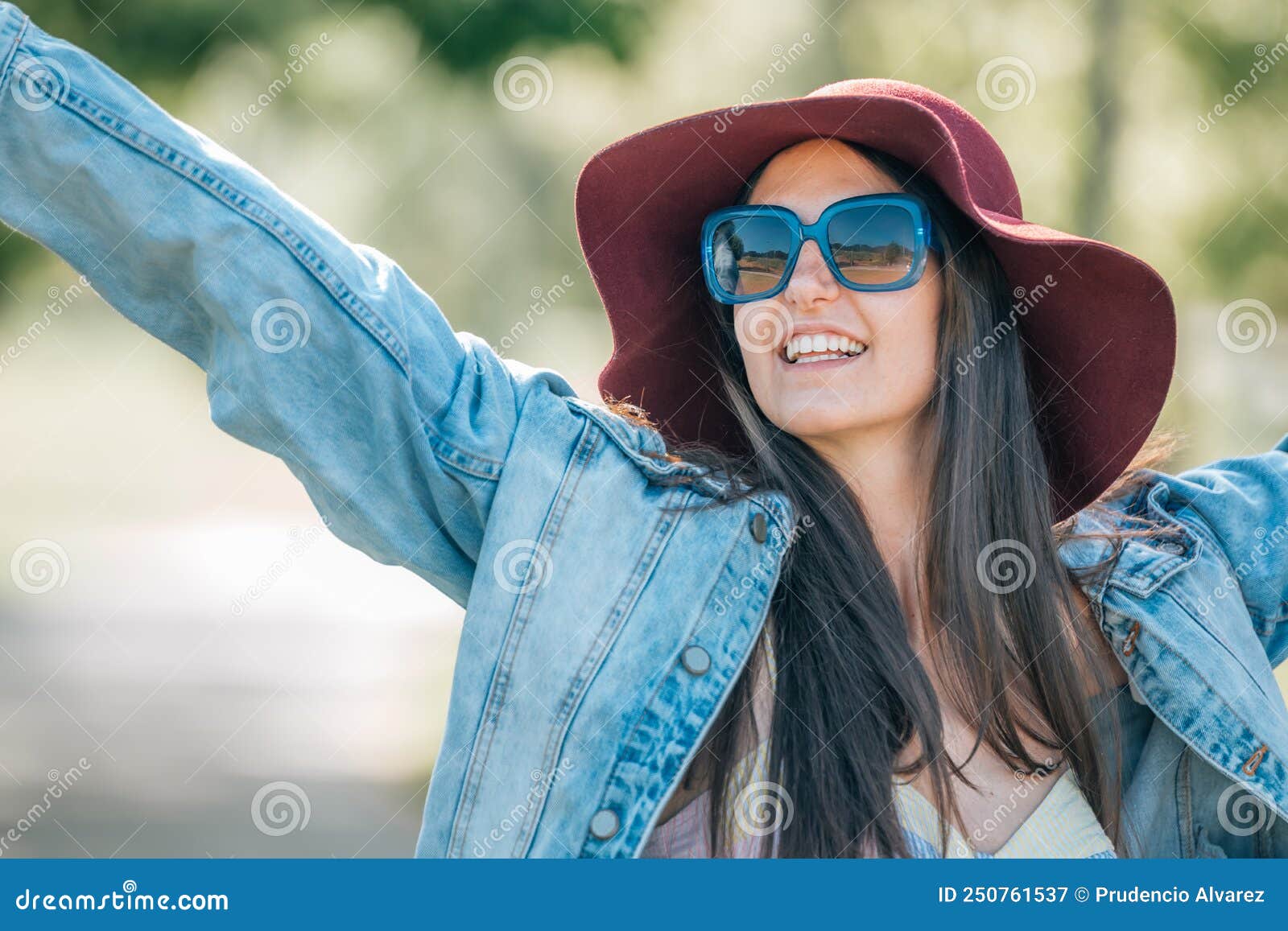 Girl with Sunglasses and Hat Enjoying Happy Stock Image - Image of ...