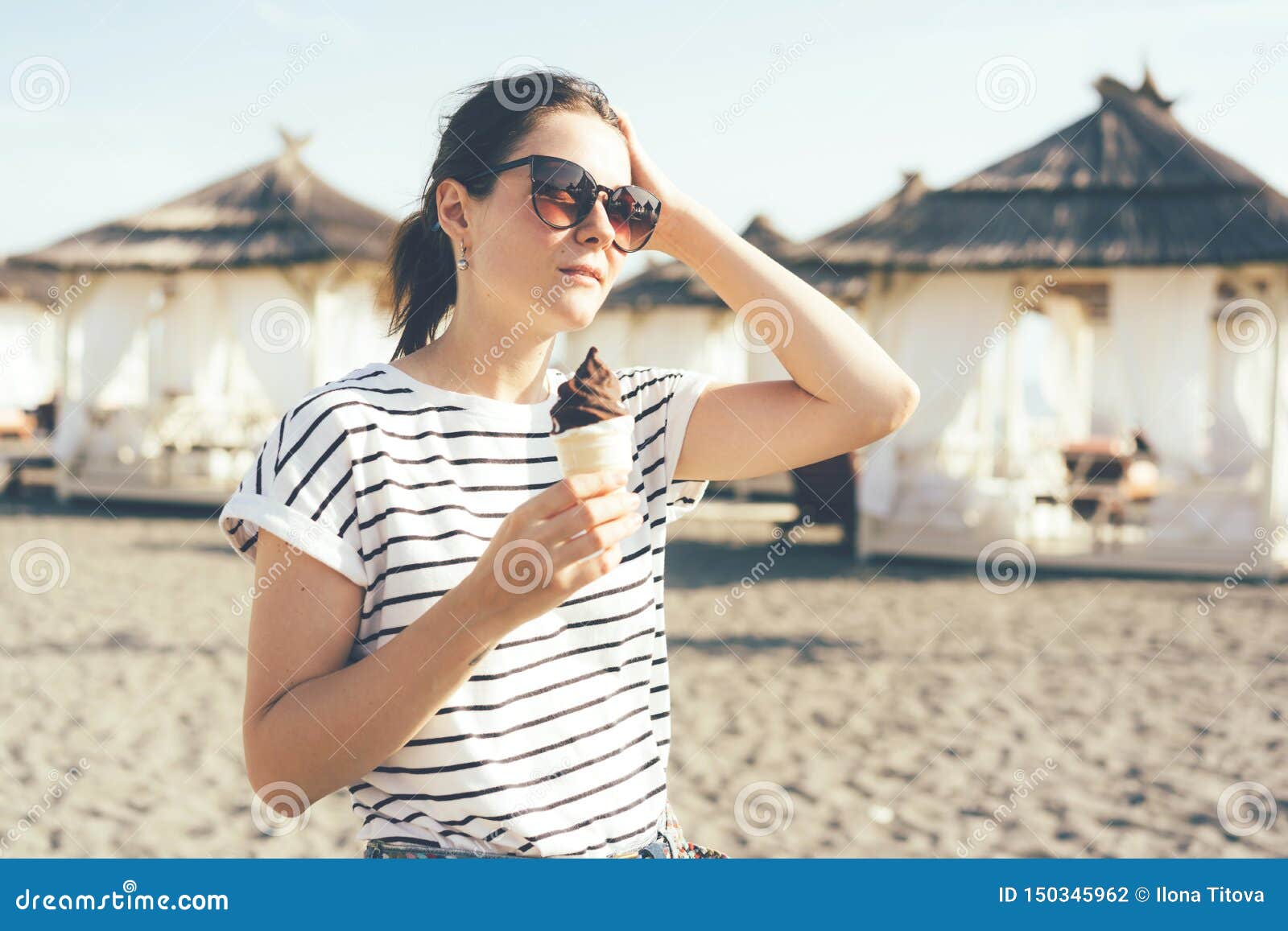 Girl in Sunglasses with Ice Cream Stock Photo - Image of female ...