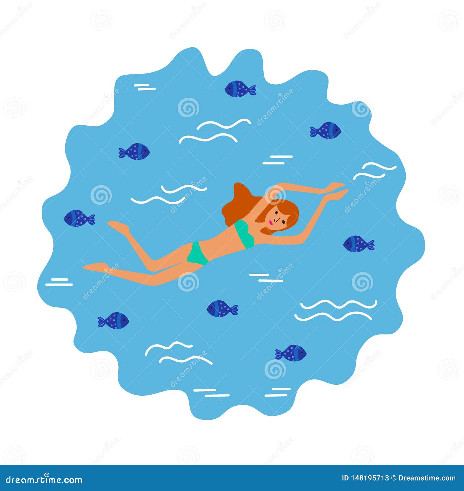 Girl Swims in the Water, Sea or Ocean Stock Vector - Illustration of ...