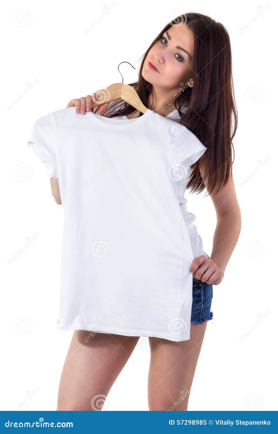 Download Girl With T-shirt Mock-up Stock Photo - Image: 57298985