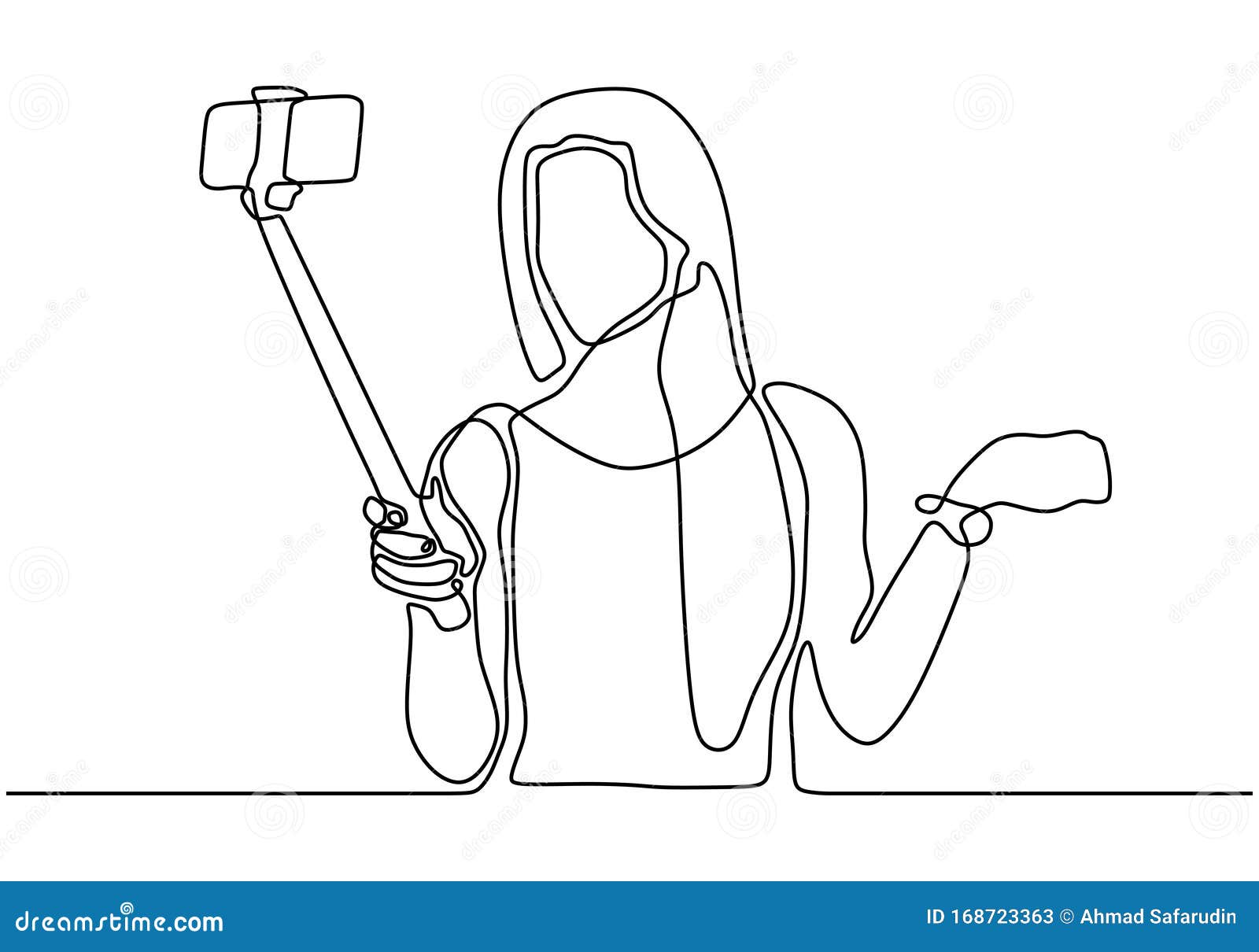 Girl Take Selfie Continuous One Line Drawing. Vector Minimalism Hand