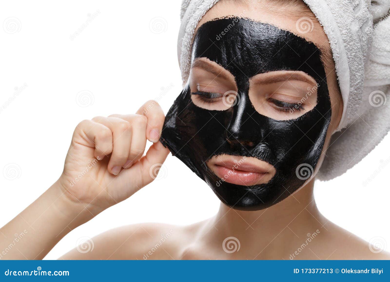 Girl Takes Off Black Cosmetic Mask from Her Face Stock Image - Image of ...