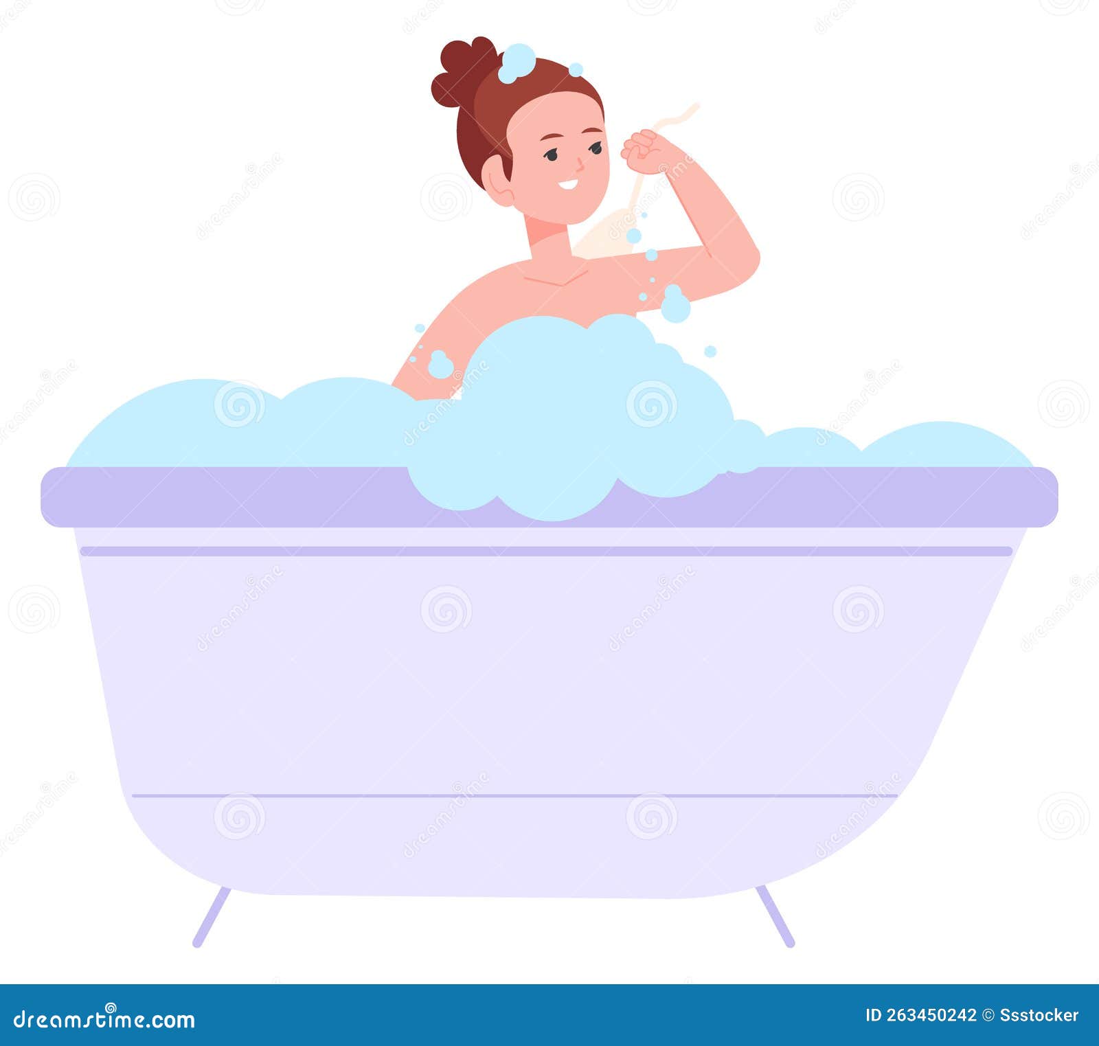 Girl Taking Bath. daily Hygiene Child Routine Stock Vector