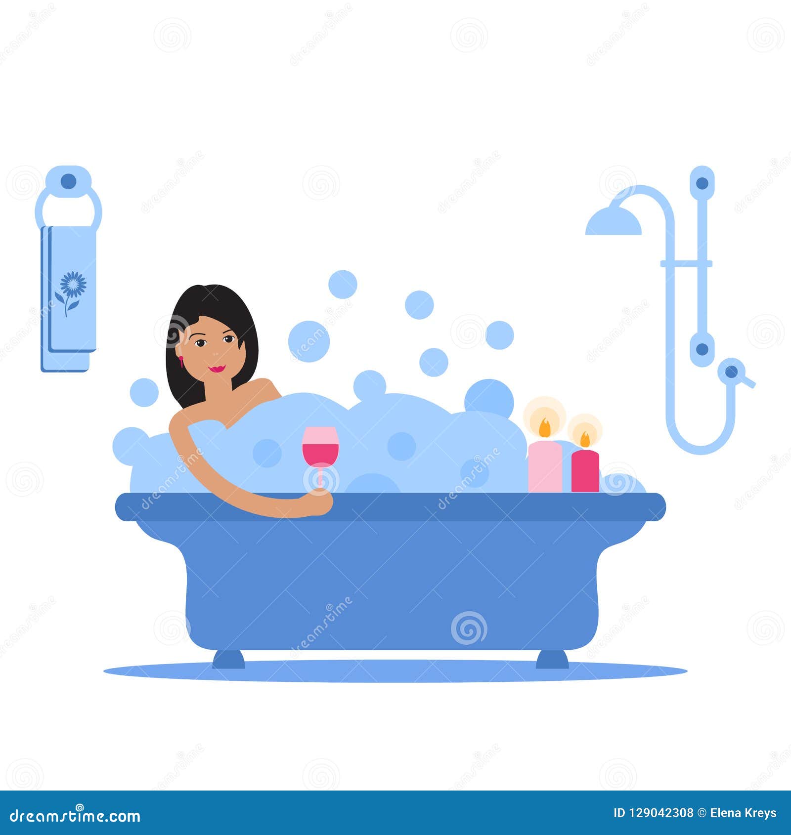 Girl Taking a Relaxing Bubble Bath. Stock Vector - Illustration of hair ...