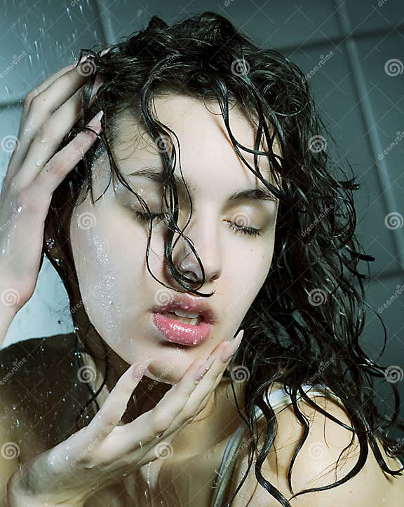 Girl Taking A Shower Stock Image Image Of Blue Female 14361433 