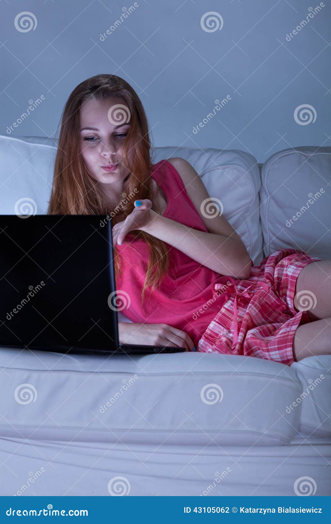 girl talking on skype before sleeping