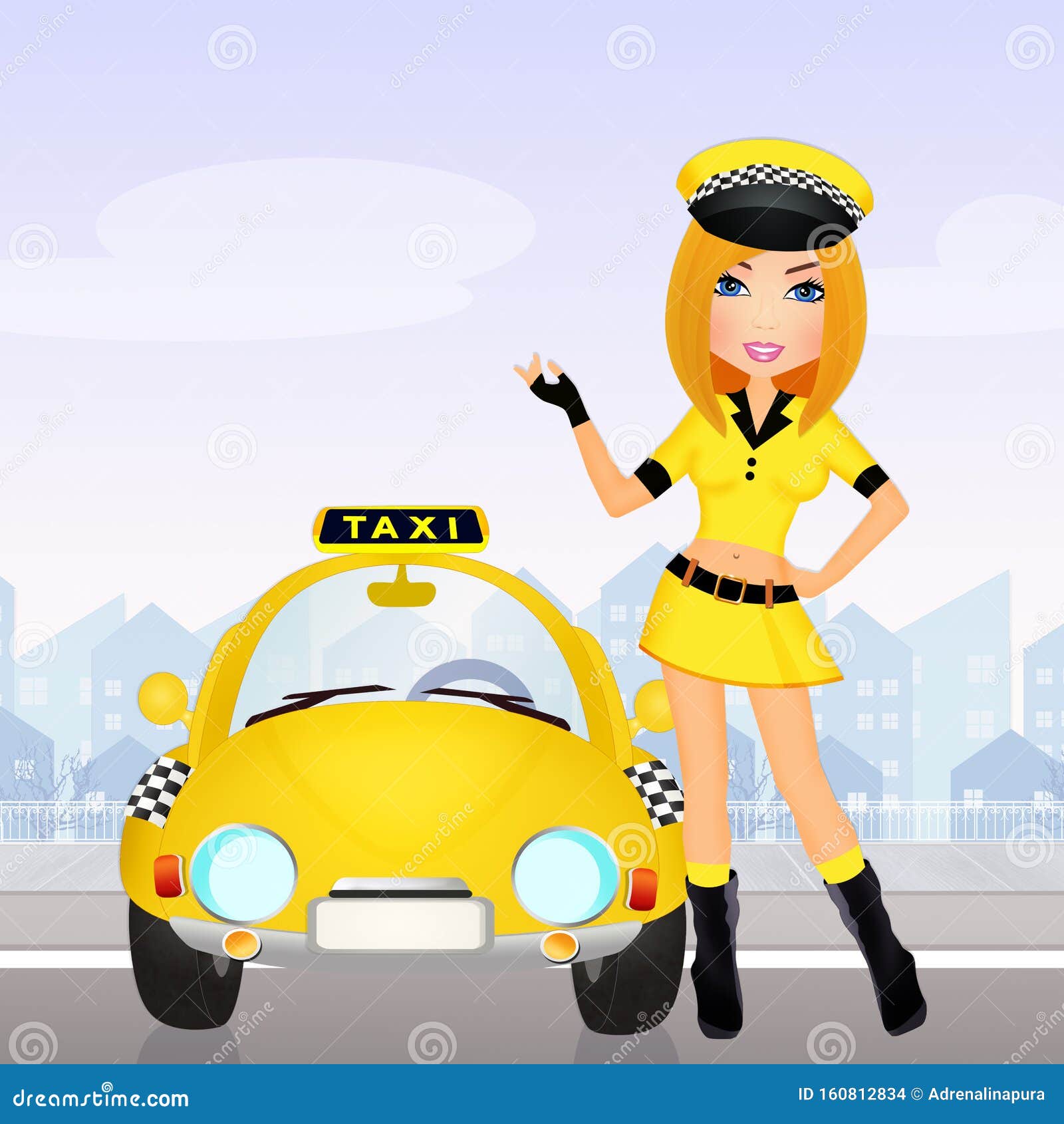 Girl Taxi driver stock illustration. Illustration of employment - 160812834