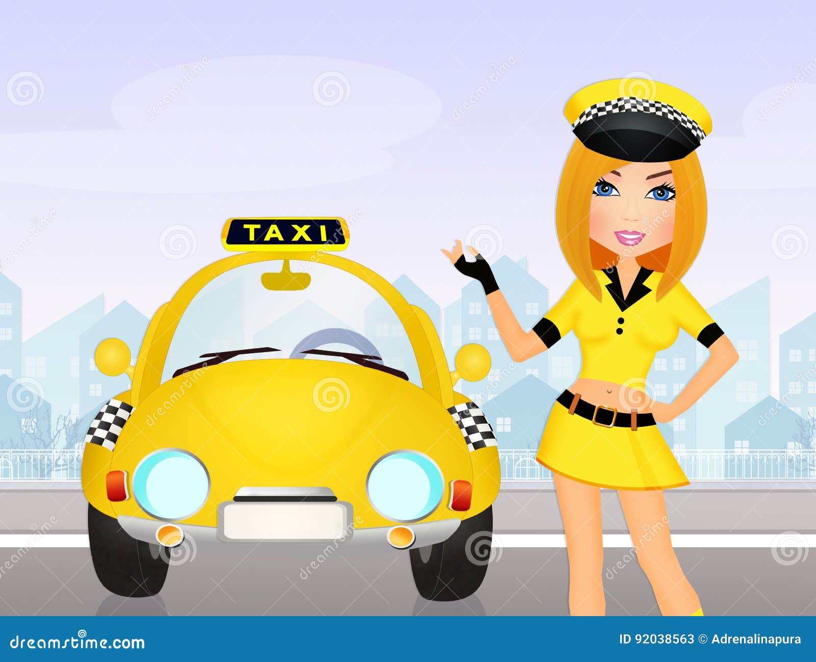 Girl Taxi driver stock illustration. Illustration of taxi - 92038563