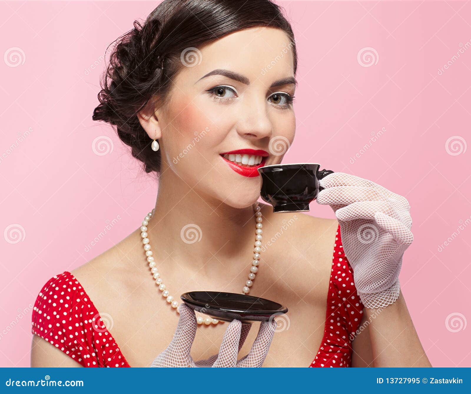 Girl with tea cup stock image. Image of retro, fashioned 13727995