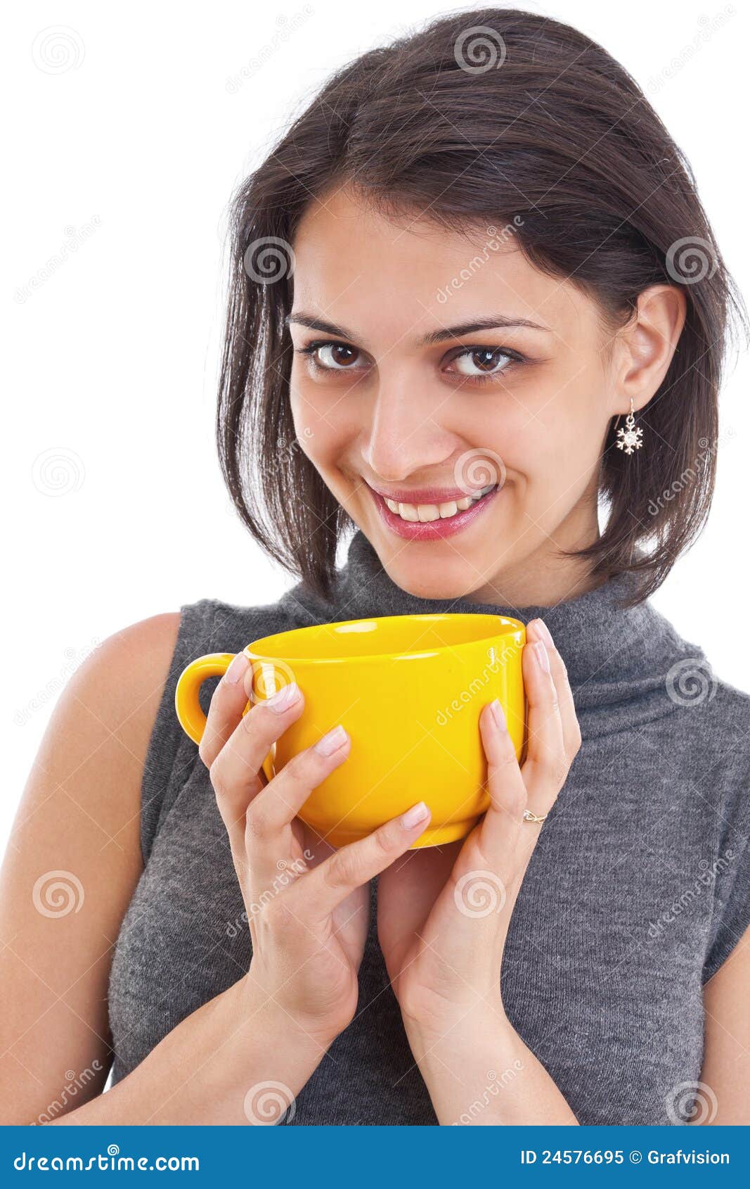 Girl with a tea cup stock image. Image of happy, throat 24576695