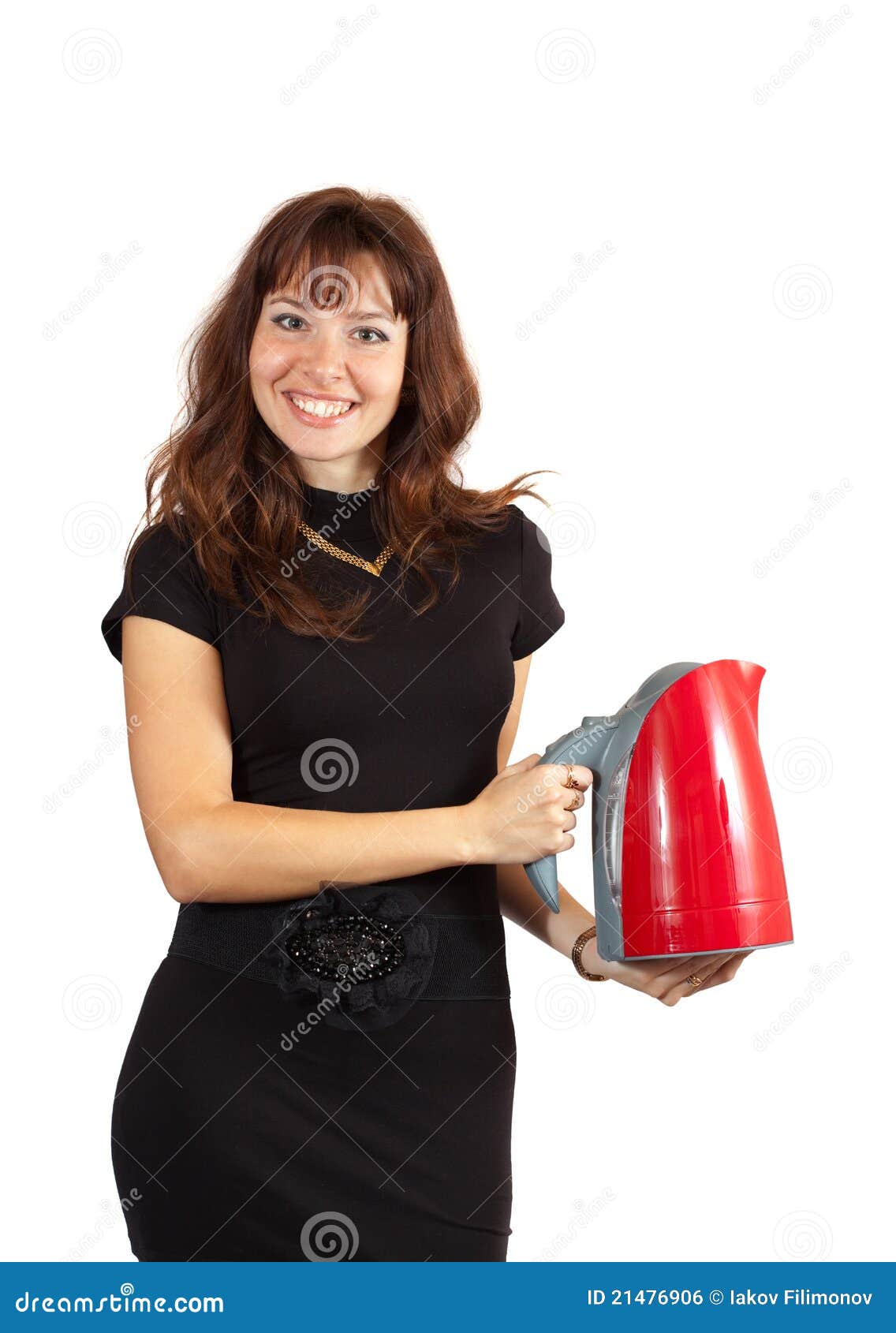 Girl with tea kettle stock photo. Image of kitchen, dress 21476906