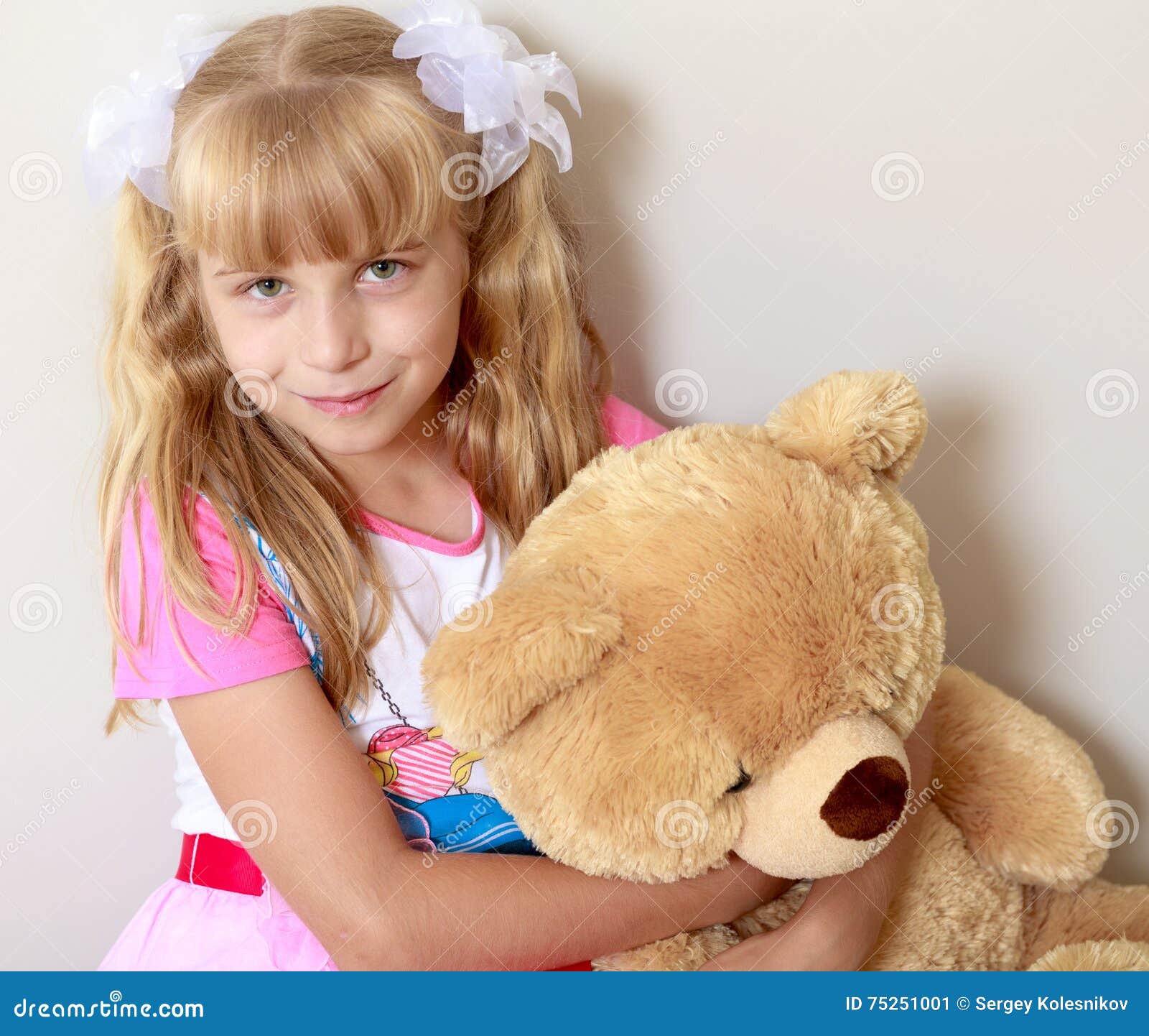 Girl with a Teddy bear stock image. Image of hugging - 75251001