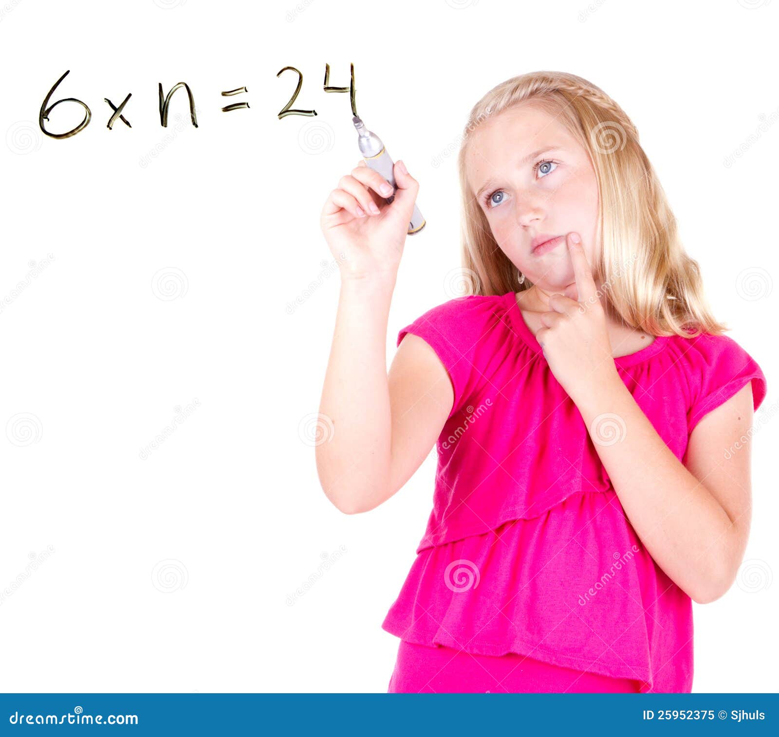 girl or teen solving a math problem