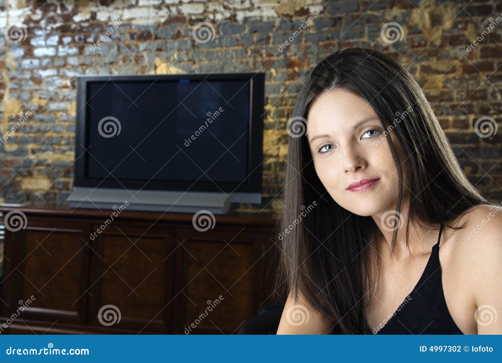 Girl and television stock photo. Image of contact, girl 4997302