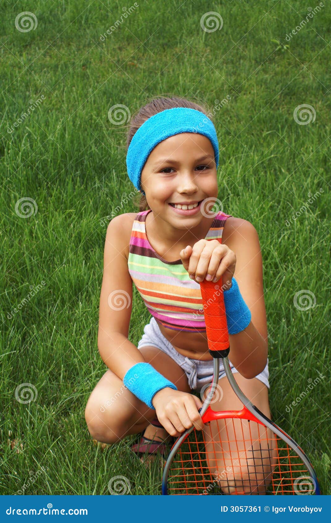 Girl With Tennis Racket Stock Image Image 3057361