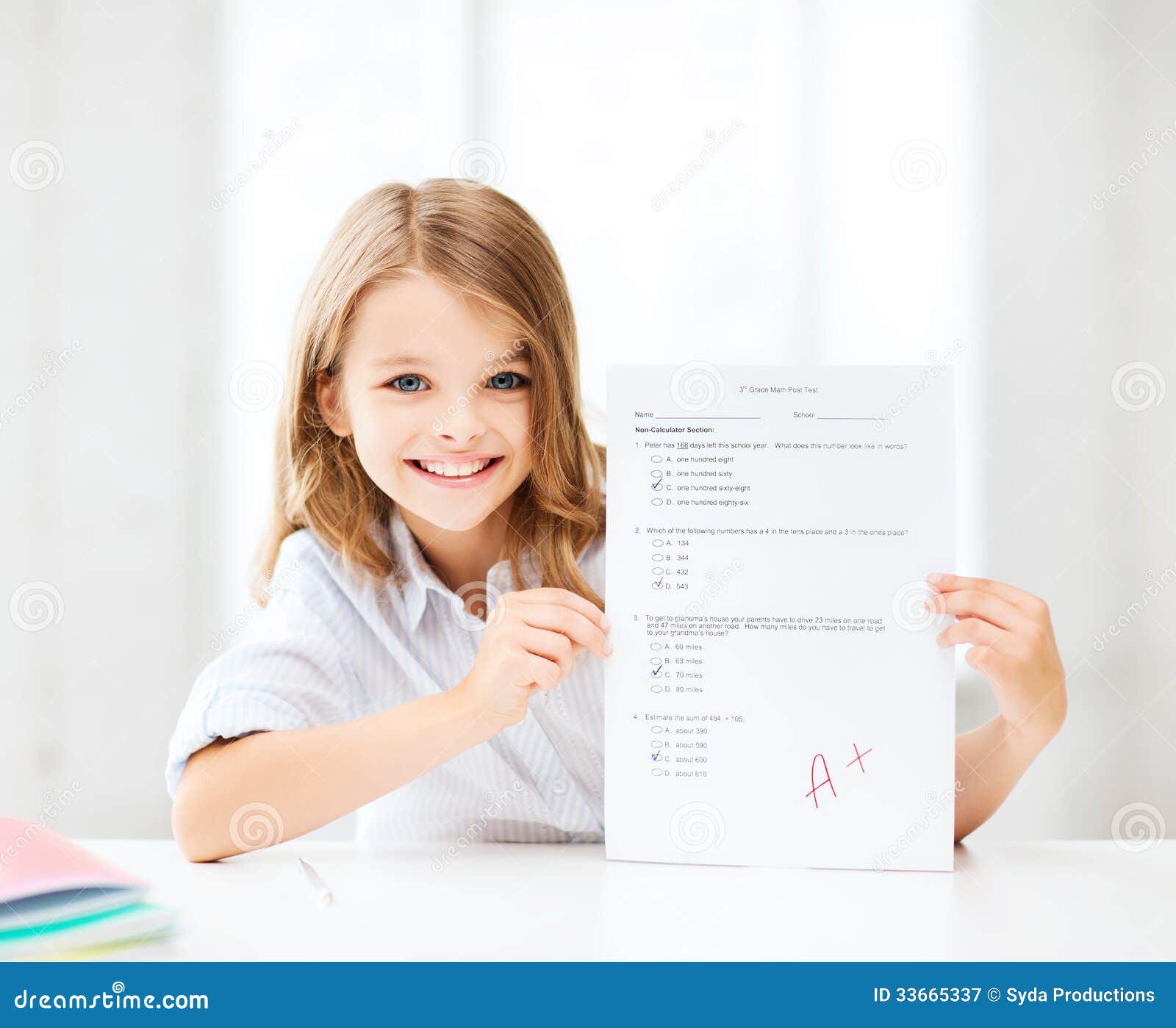 Girl with Test and a Grade at School Stock Image Image of cheerful