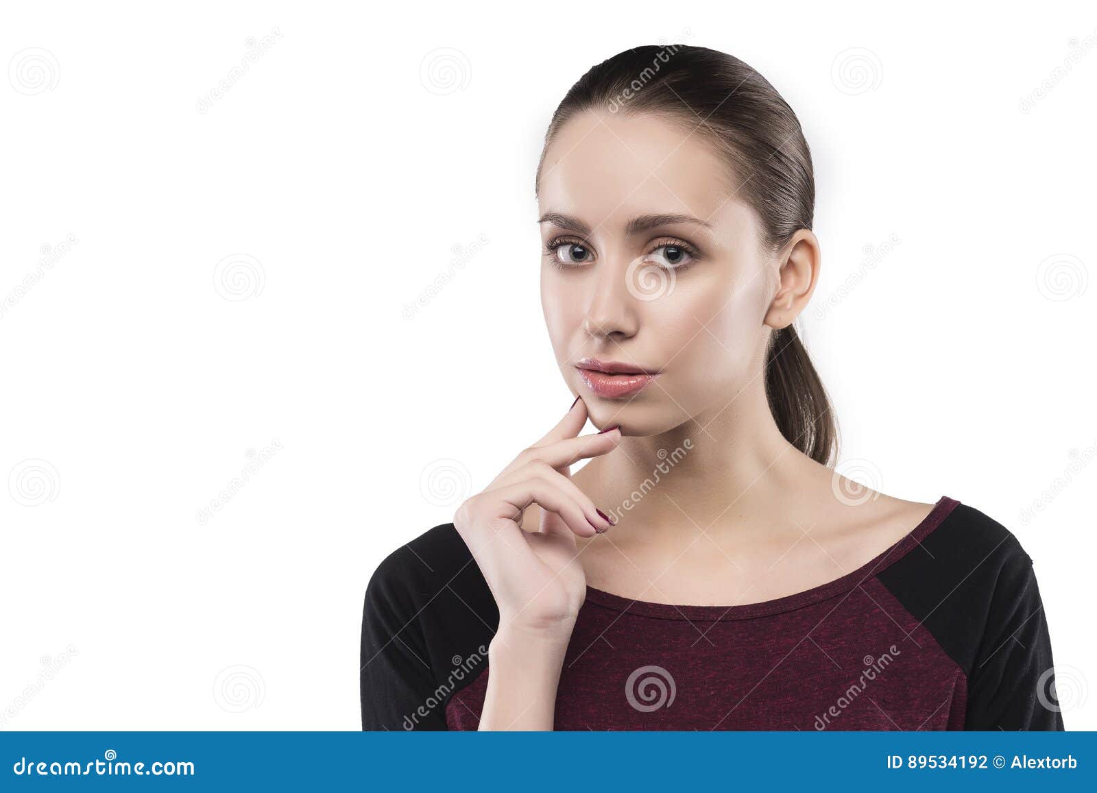 Girl Thinks Isolated on White Stock Photo - Image of person, lifestyle ...