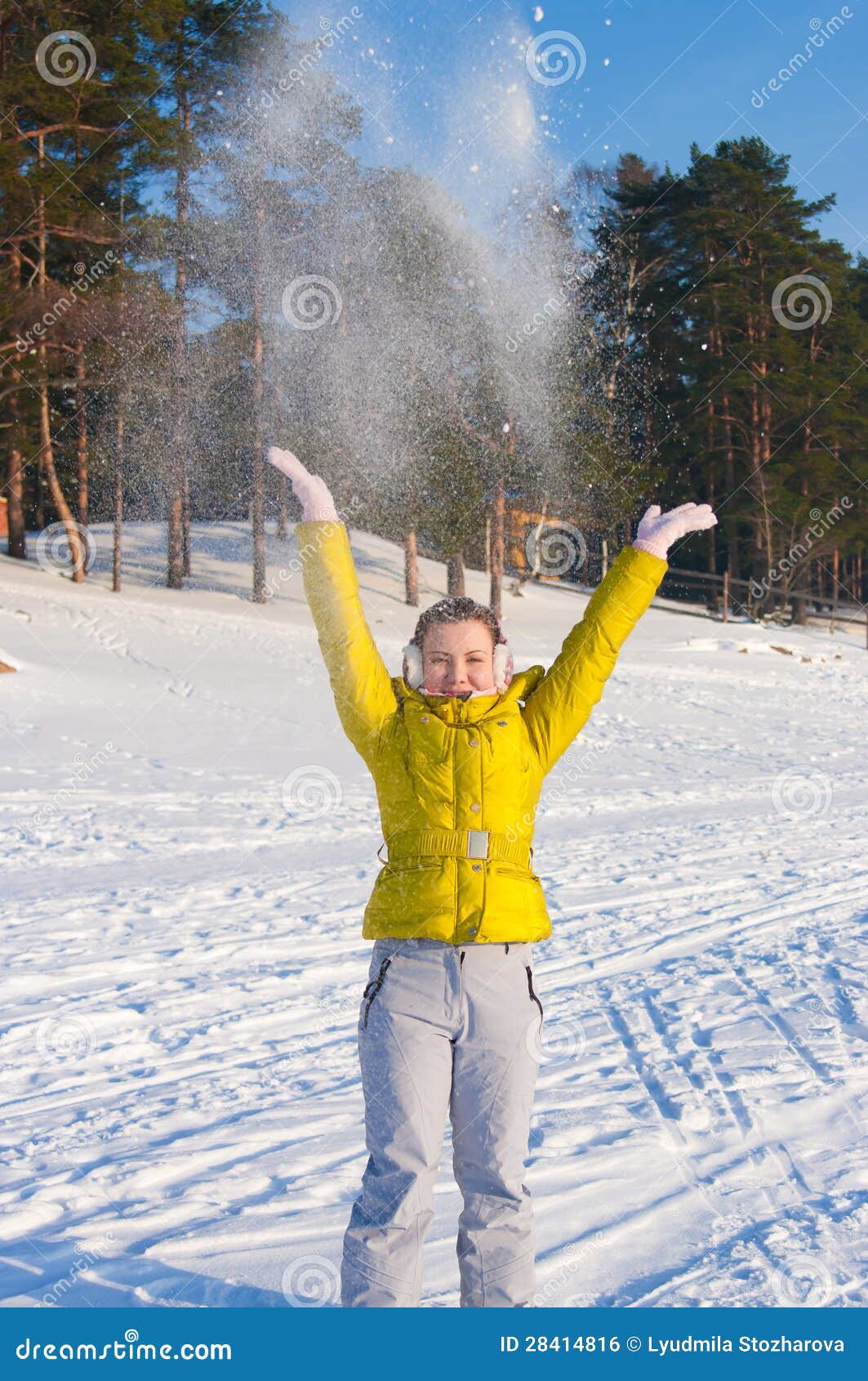 Girl throwing snow stock photo. Image of throwing, play 28414816