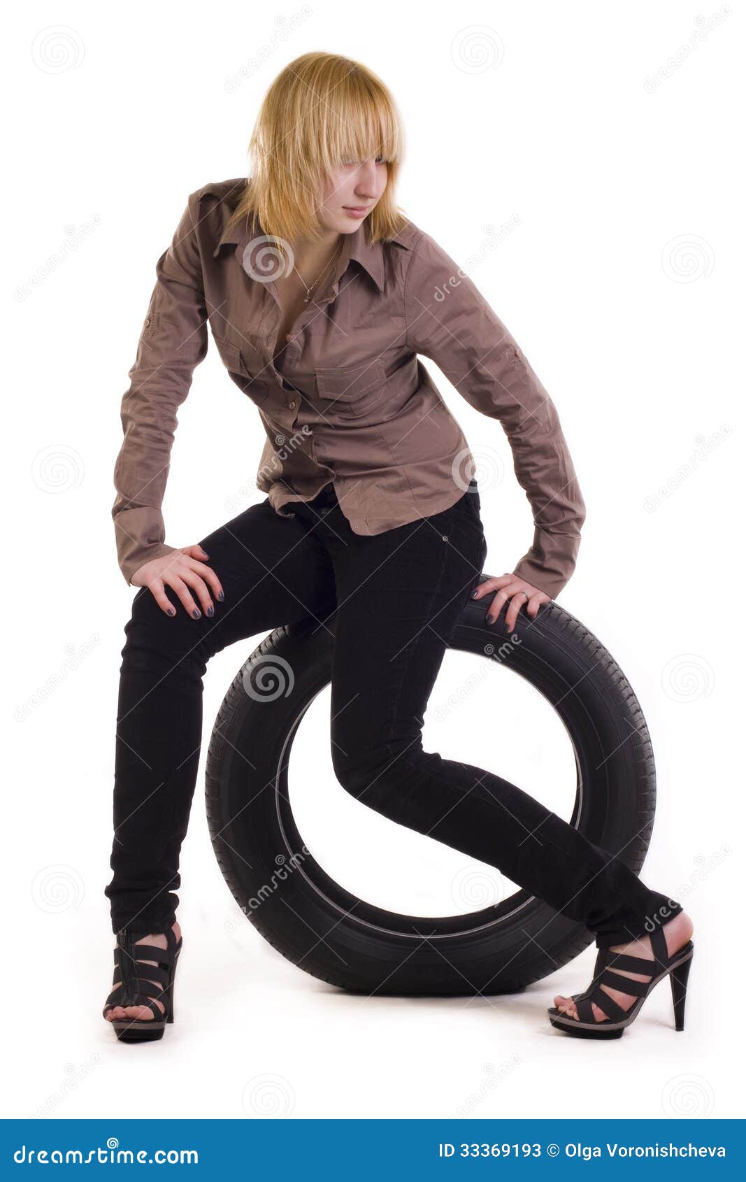 Girl and tire cover stock image. Image of model, background 33369193
