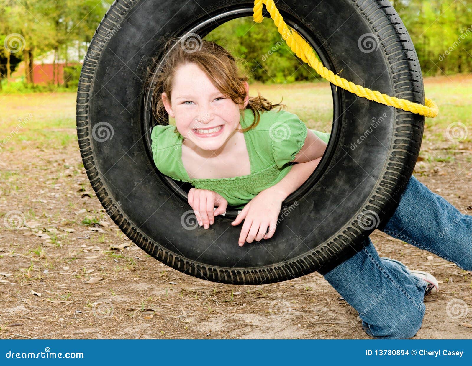 Girl on tire swing stock photo. Image of country, happy 13780894