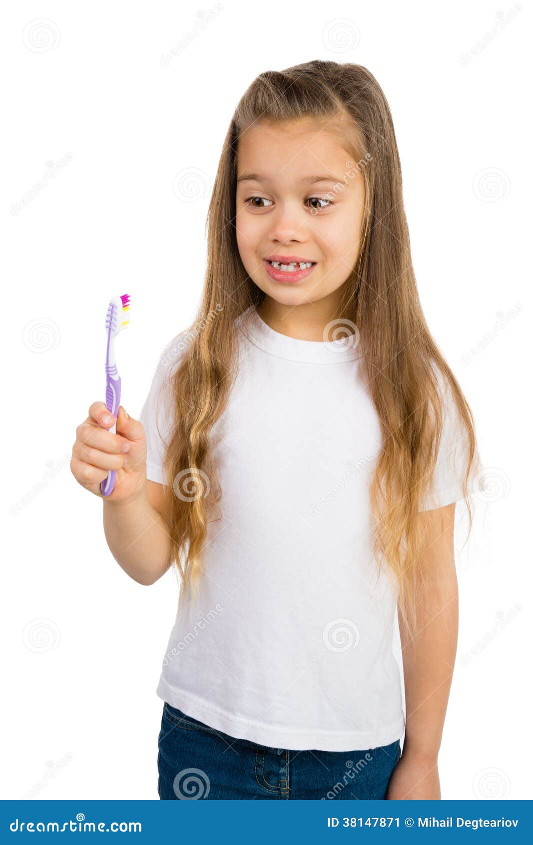 Girl And A Toothbrush Stoc