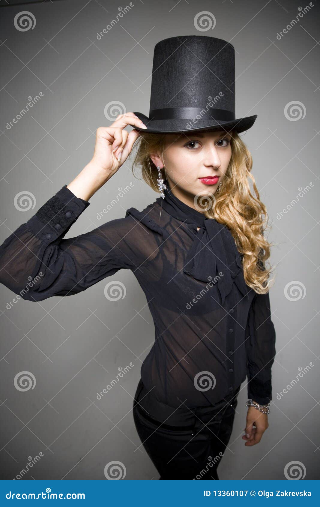 Girl with top hat stock image. Image of black, attractive 13360107