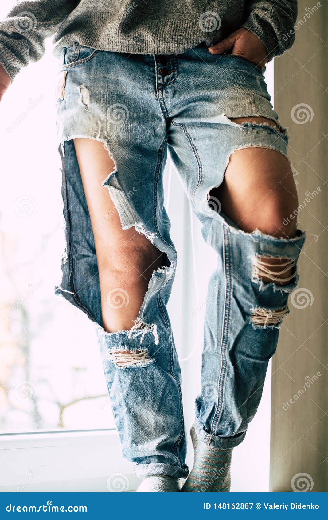 Torn Jeans On The Girl Stock Image Image Of Ripped 148162887