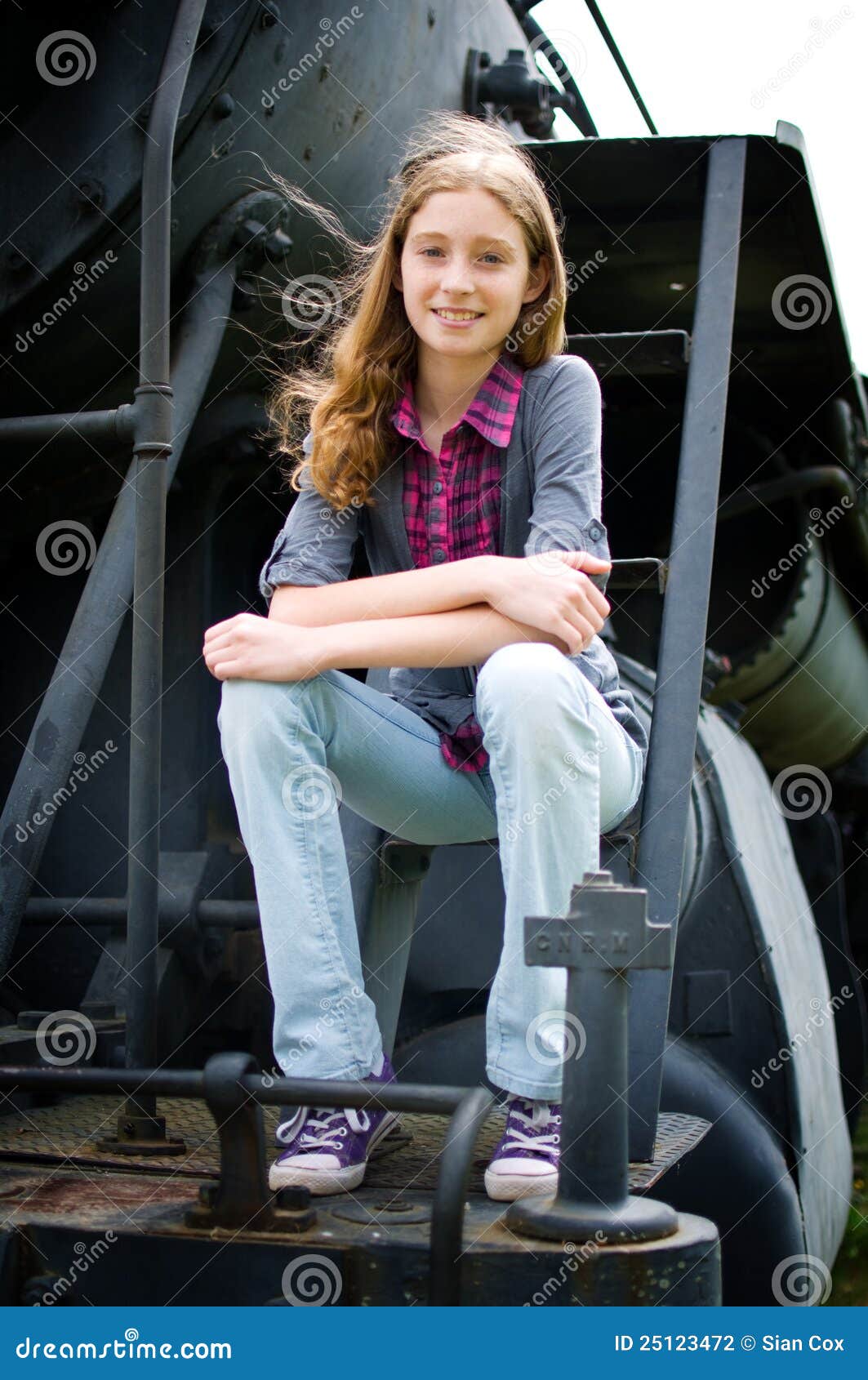 Girl on a train stock photo. Image of wind, blond, looking 25123472