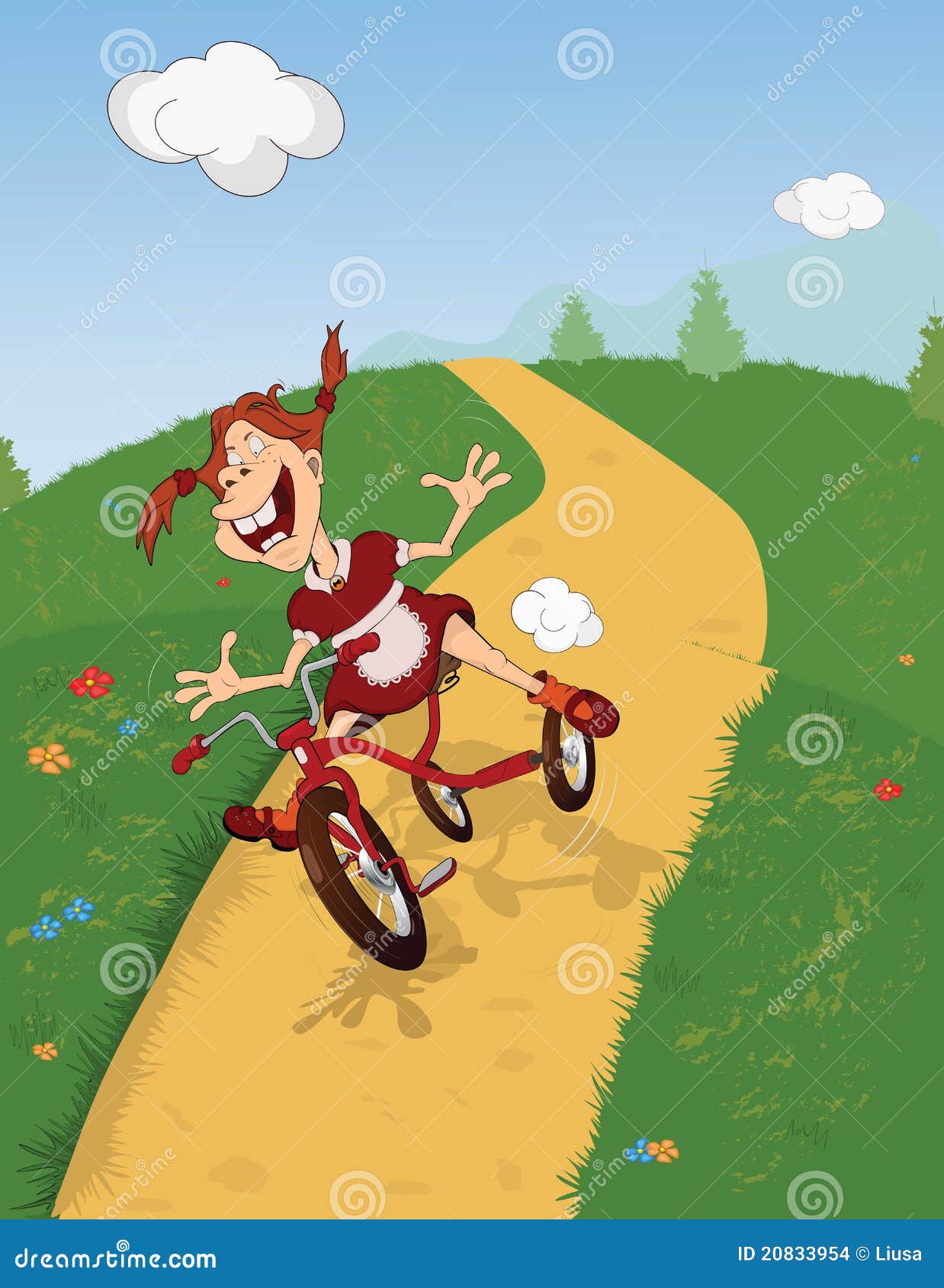 The Girl On A Tricycle.Cartoon Stock Vector Image 20833954