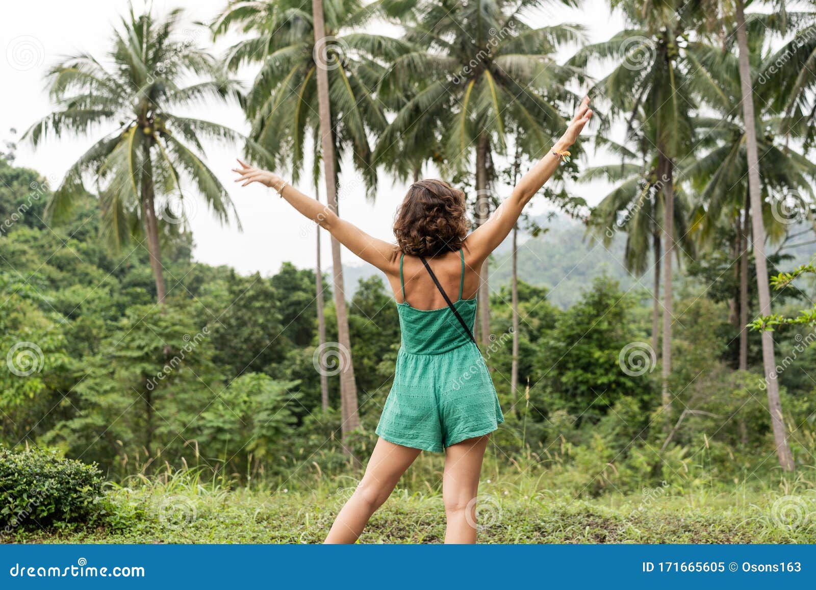 Girl among Tropical Palm Trees in the Jungle on an Island in Thailand ...