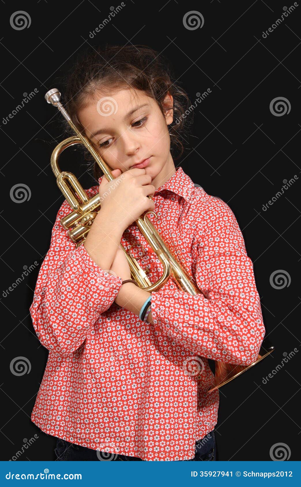 Girl with trumpet stock image. Image of brass, player 35927941