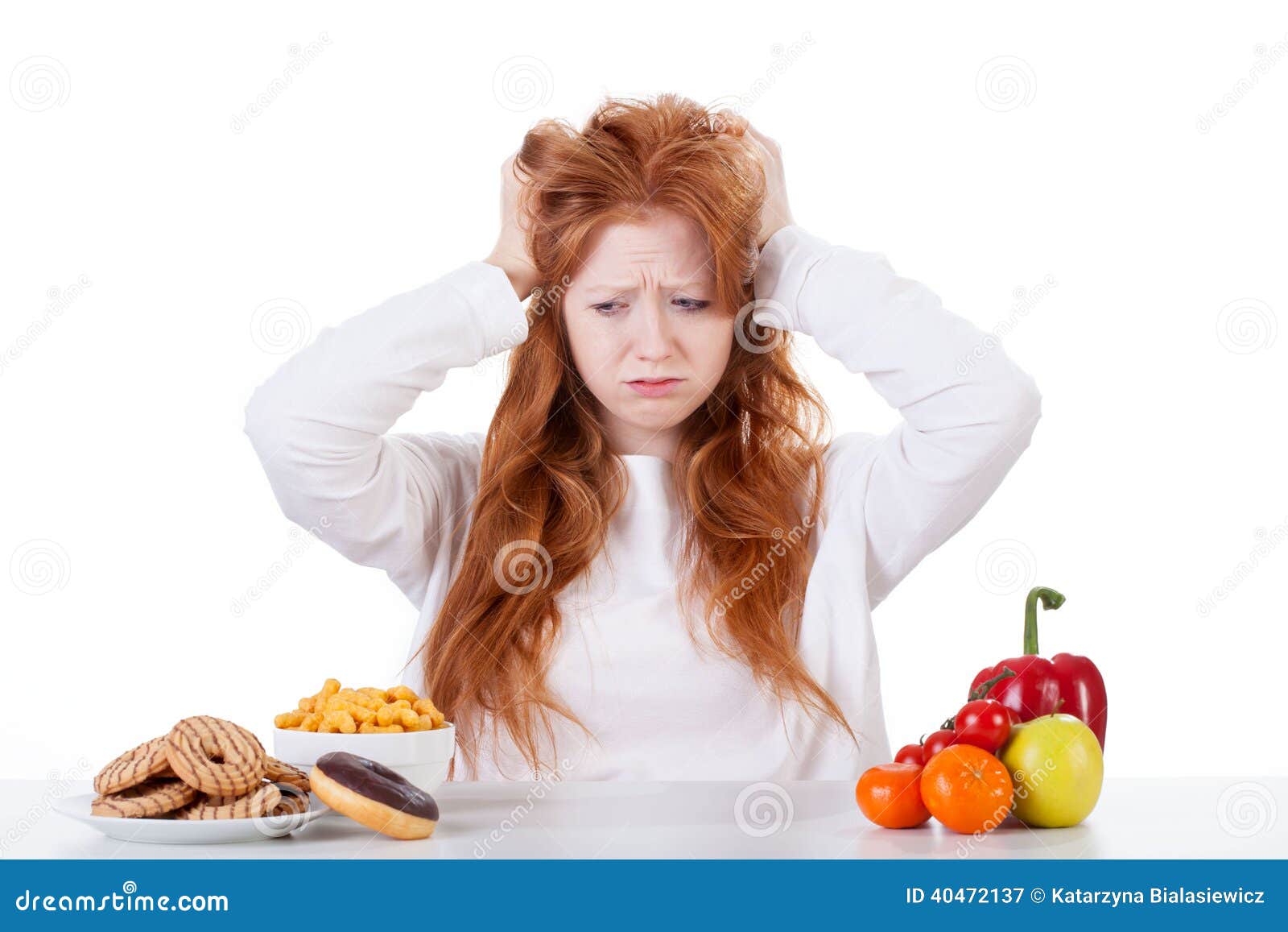 Girl Trying To Decide What To Eat Stock Image - Image of eating, health