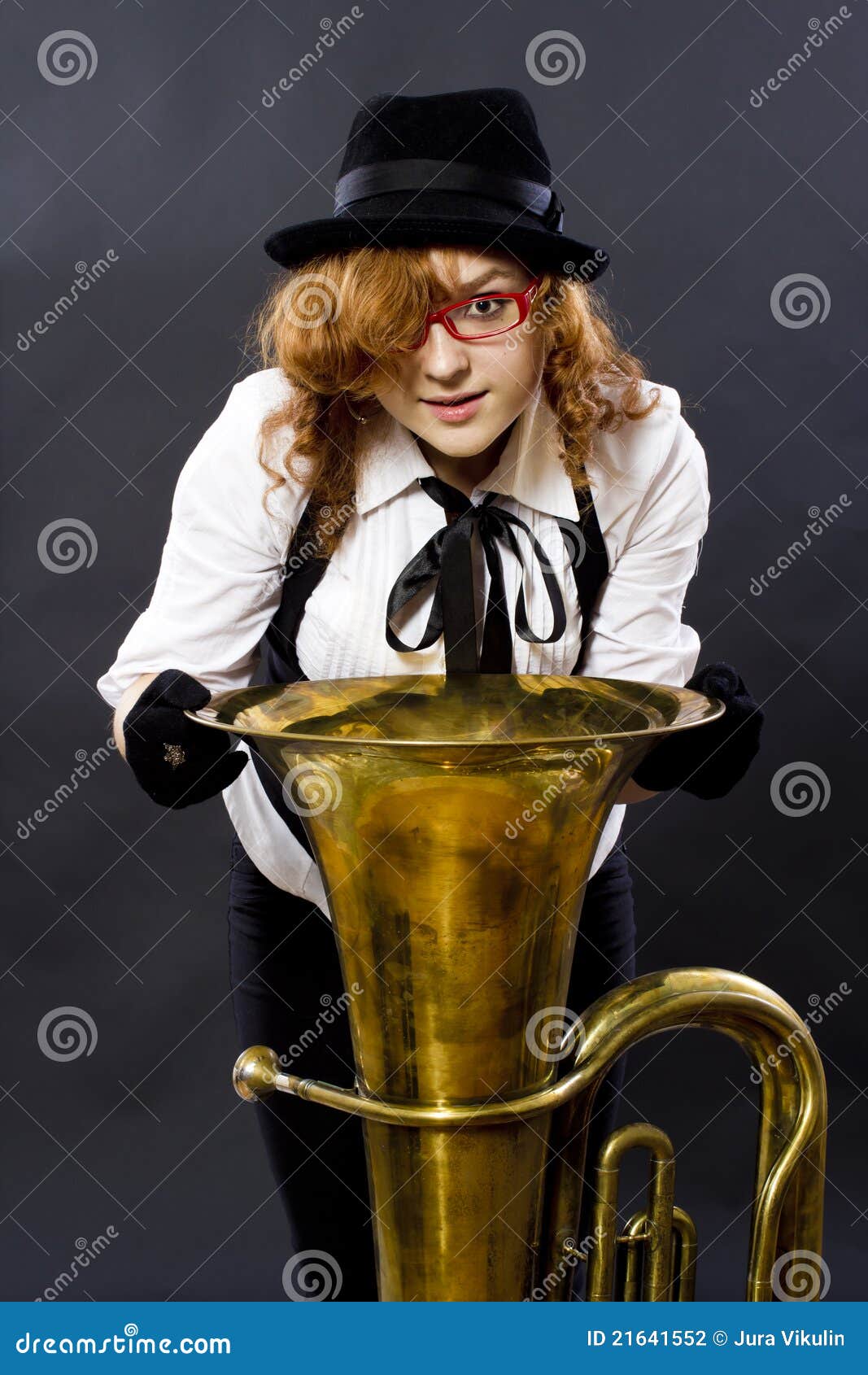 The girl with a tuba stock photo. Image of attractive 21641552
