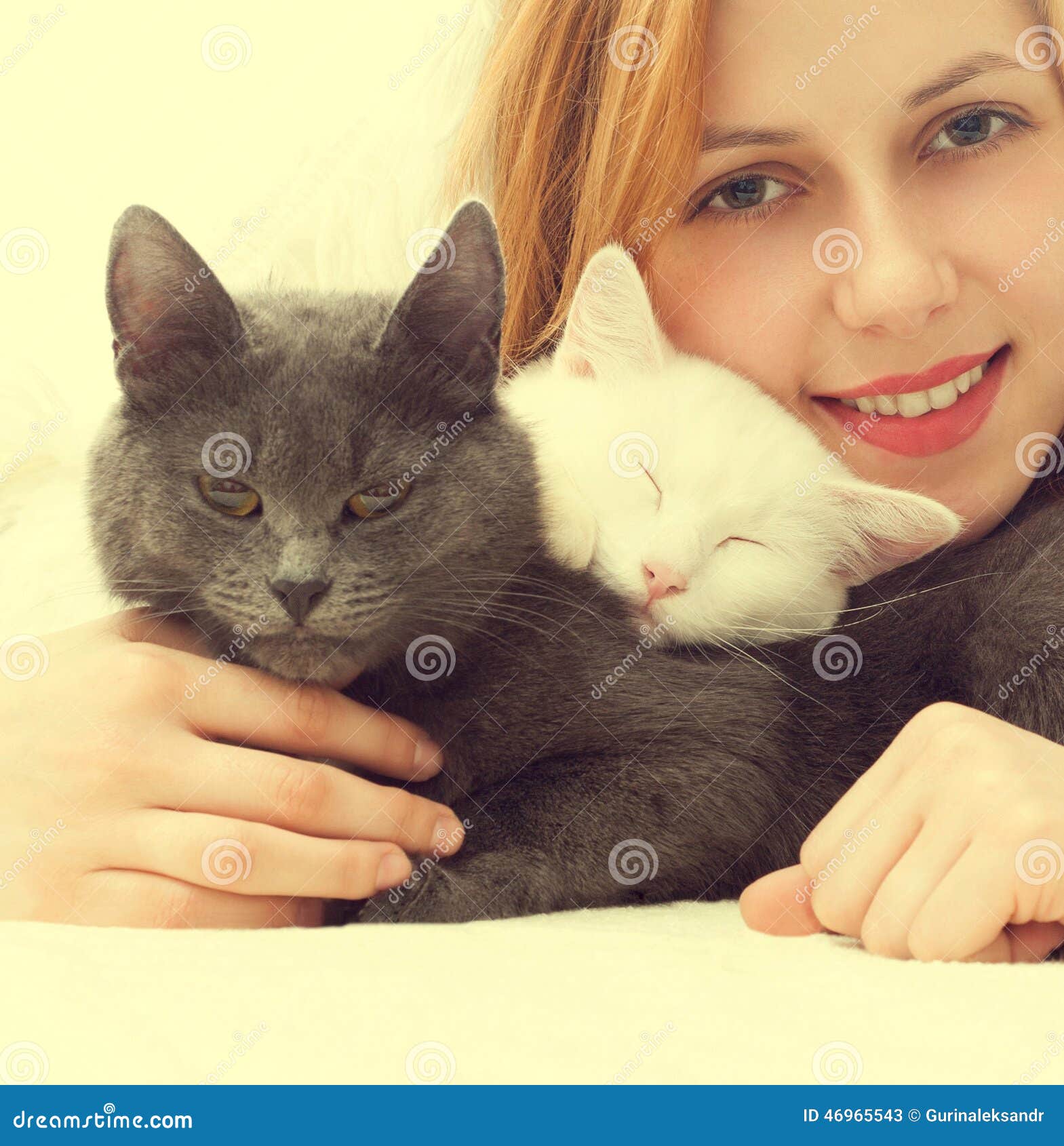 Girl and two cats stock image. Image of cats, beautiful 46965543