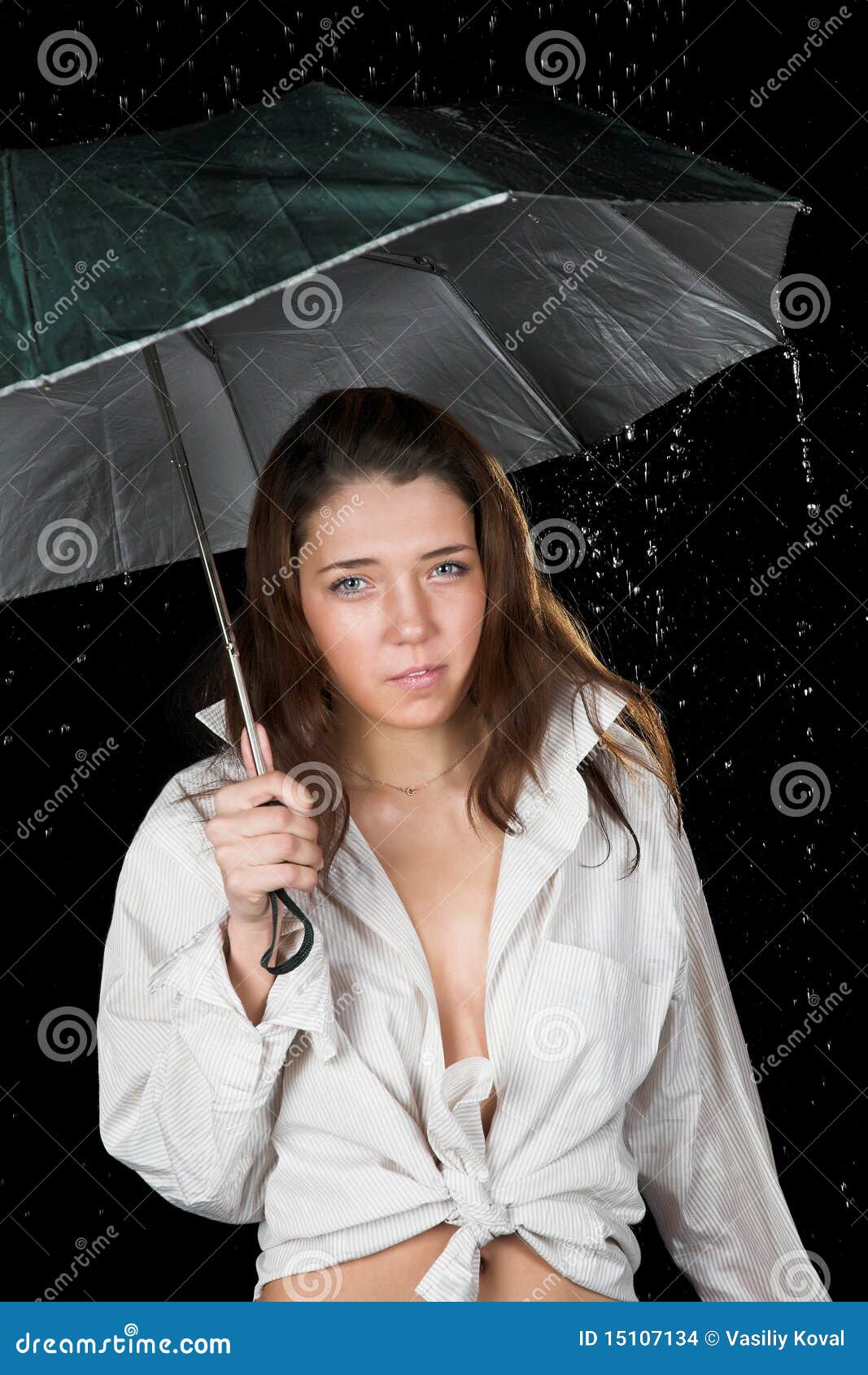 Girl with umbrella in rain stock photo. Image of look 15107134