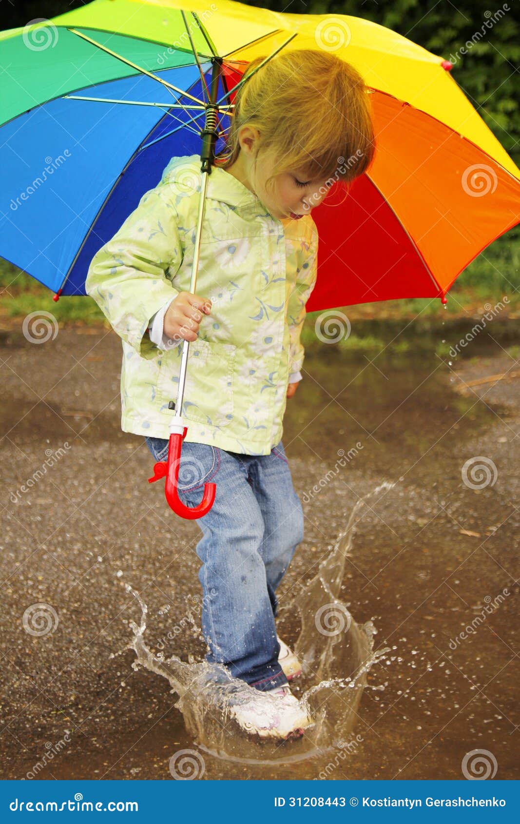 Girl with an Umbrella in the Rain Stock Image Image of raingirl