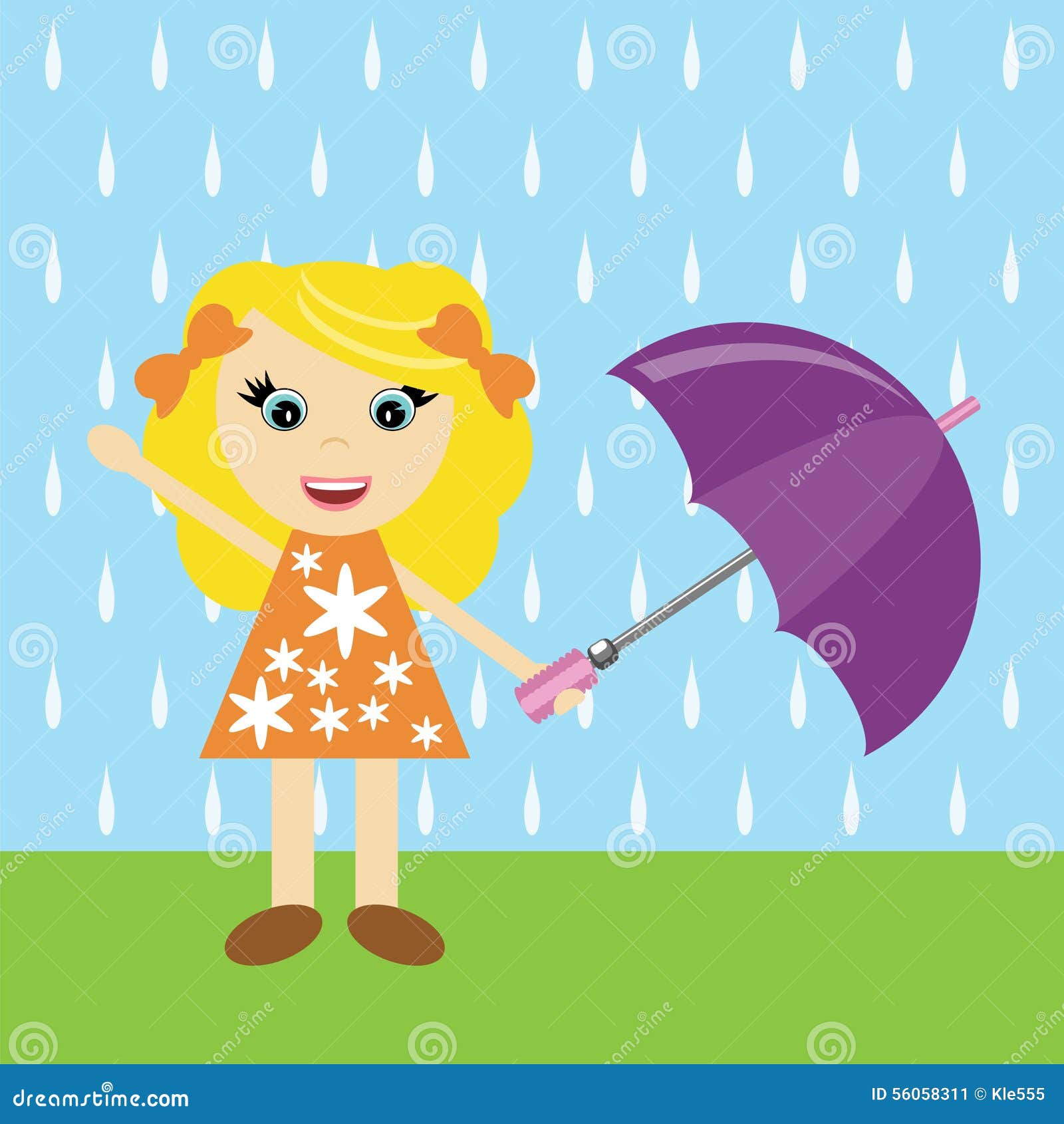 Girl with umbrella stock illustration. Illustration of rain - 56058311