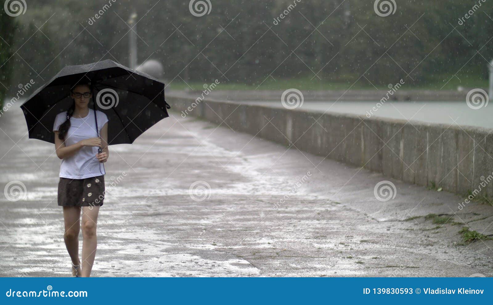 Girl Under the Umbrella in the Rain Stock Image Image of child