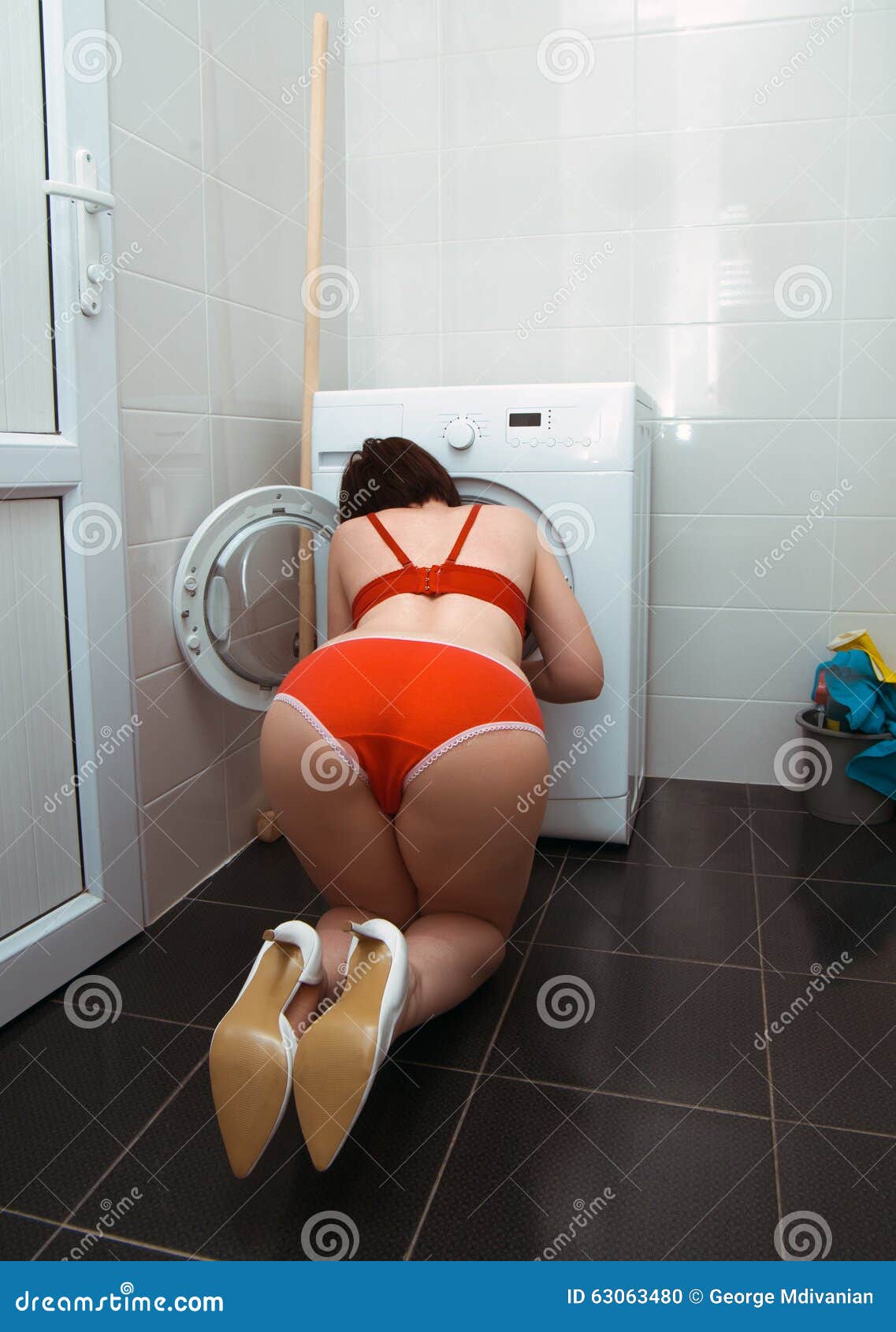 Girl in Underwear in Bathroom Stock Photo - Image of blond, clean