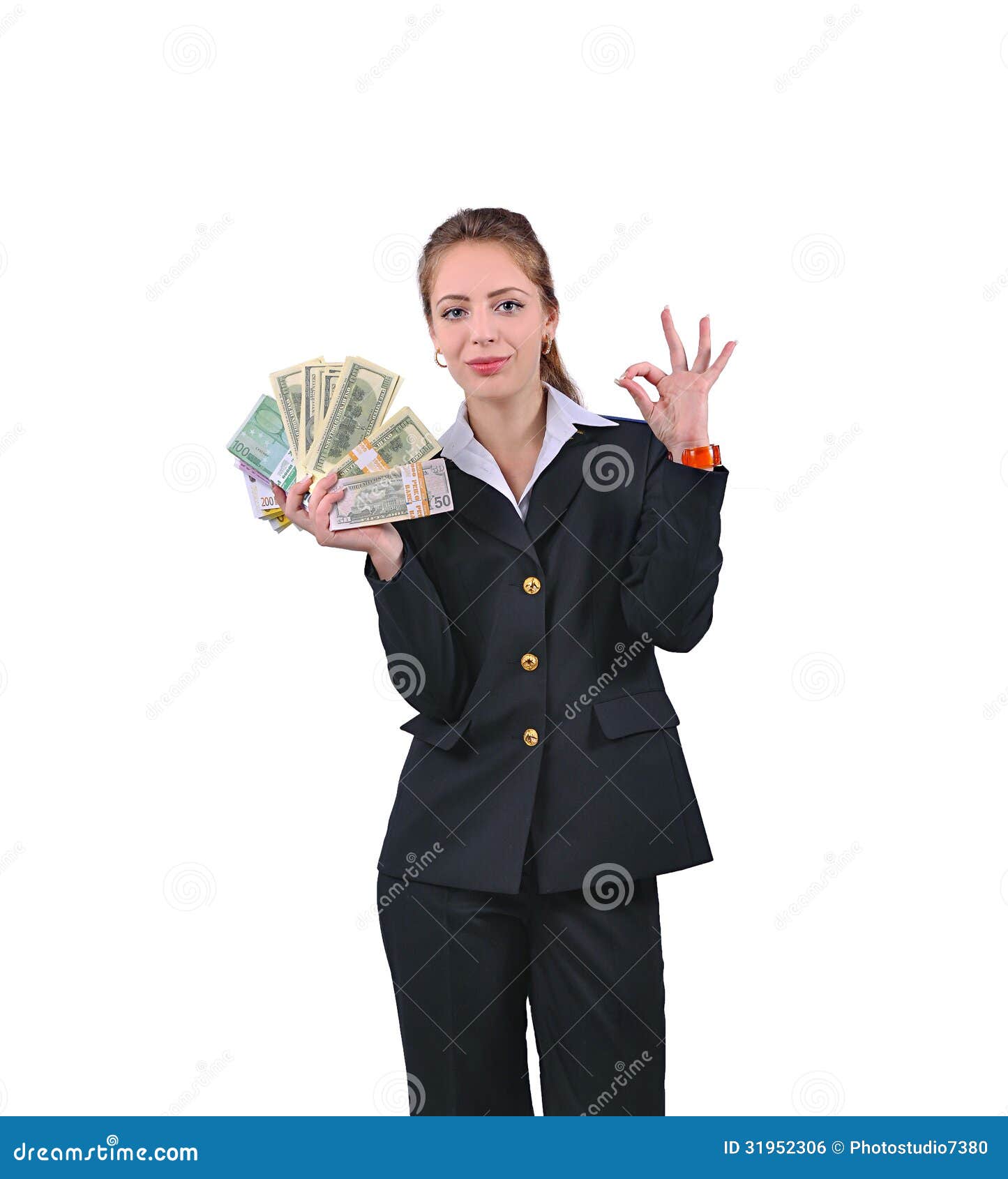 Girl in Uniform and with Money Stock Photo Image of suit, dollars