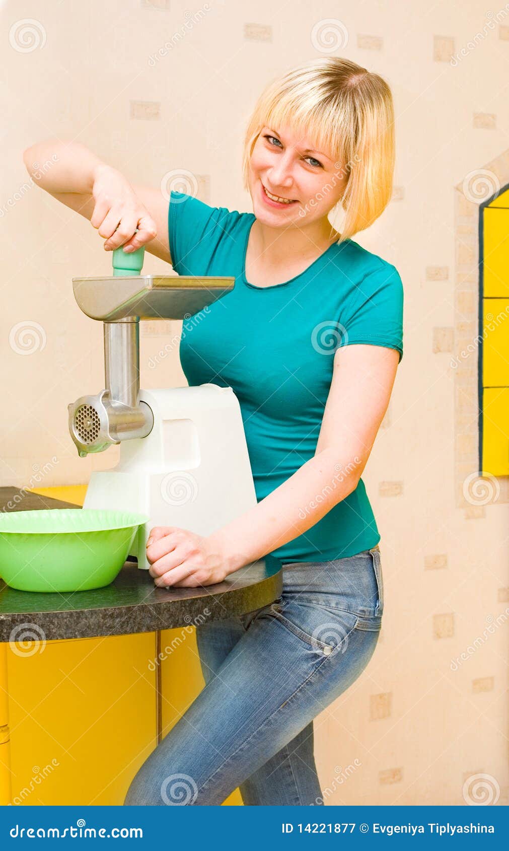 The Girl Uses a Meat Grinder Stock Image Image of modern, woman 14221877