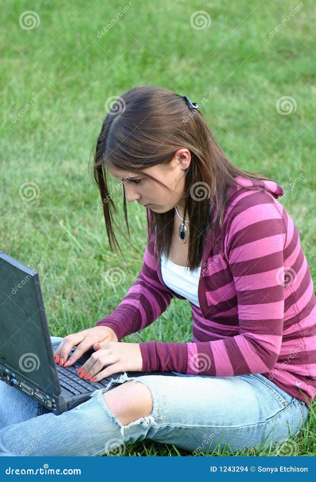 Girl Using Laptop stock photo. Image of close, childhood 1243294