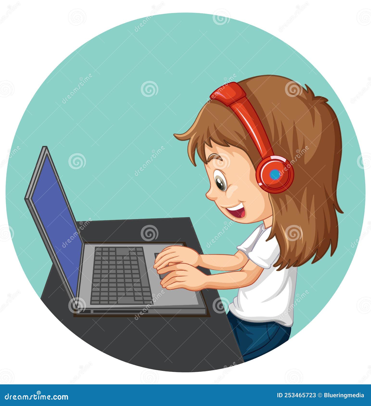 Little Cartoon Girl Using Computer Stock Vector - Illustration Of 676