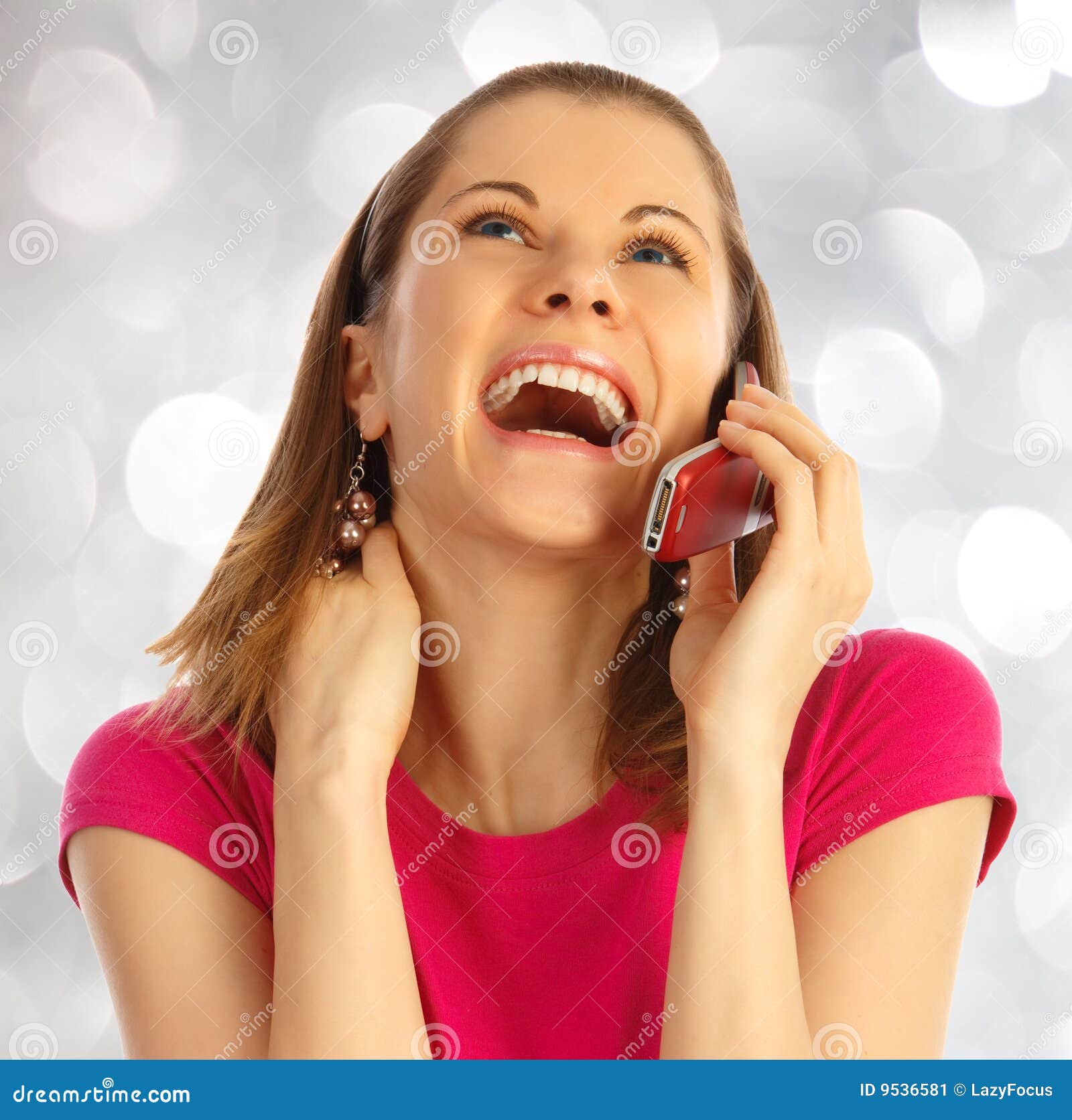 Girl Using a Mobile Phone. Isolated on White Stock Image Image of